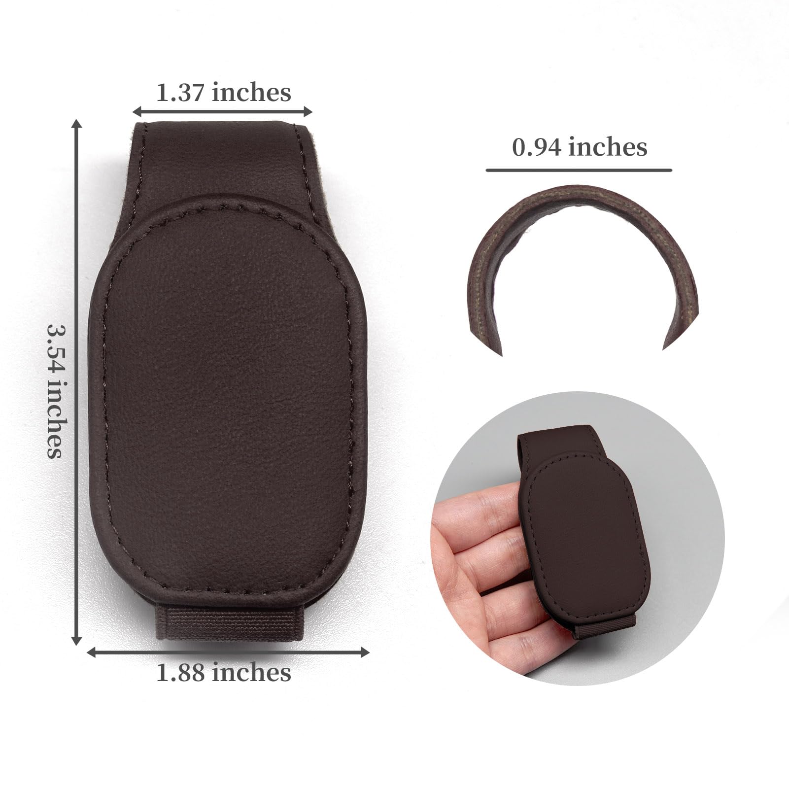 Magnetic Leather Sunglass Holder for Car Visor - Brown Eyeglass Hanger & Ticket Clip - Durable Car Interior Accessories for Sunglasses, Glasses, Cards - Perfect for Road Trips, Commuting & Daily Driving