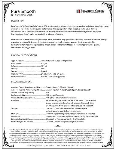 Pura Smooth Matte Fine Art Inkjet Paper - 15.4 mil, 300 gsm, OBA-Free, Acid-Free, Archival Quality (17x22 Inches, 25 Sheets) for Professional Photography, Art Prints & Gallery Displays