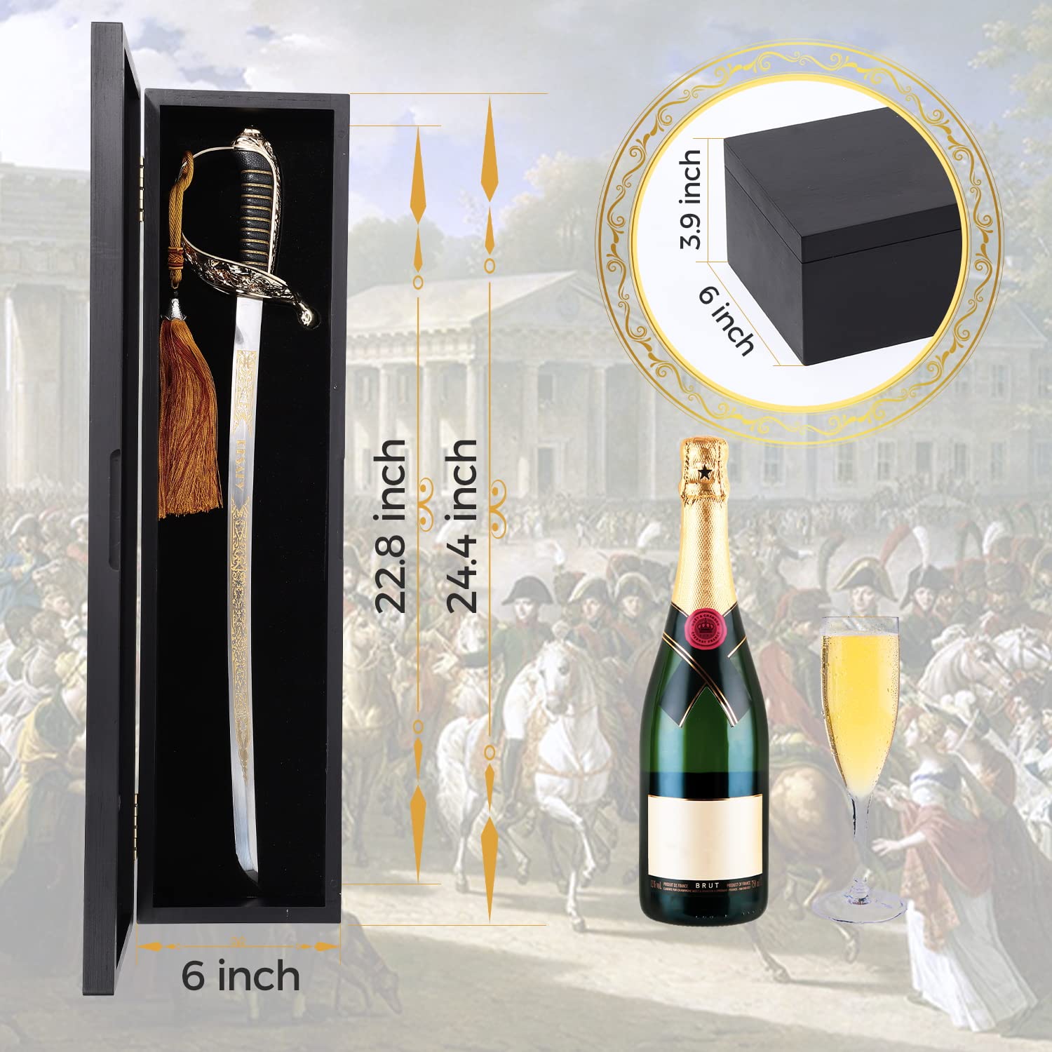 Resafy Champagne Saber - Gold Handle Champagne Sword & Opener with Gift Case - Perfect for Weddings, Parties & Celebrations - Elegant Bottle Opening Tool for Special Events & Gifts