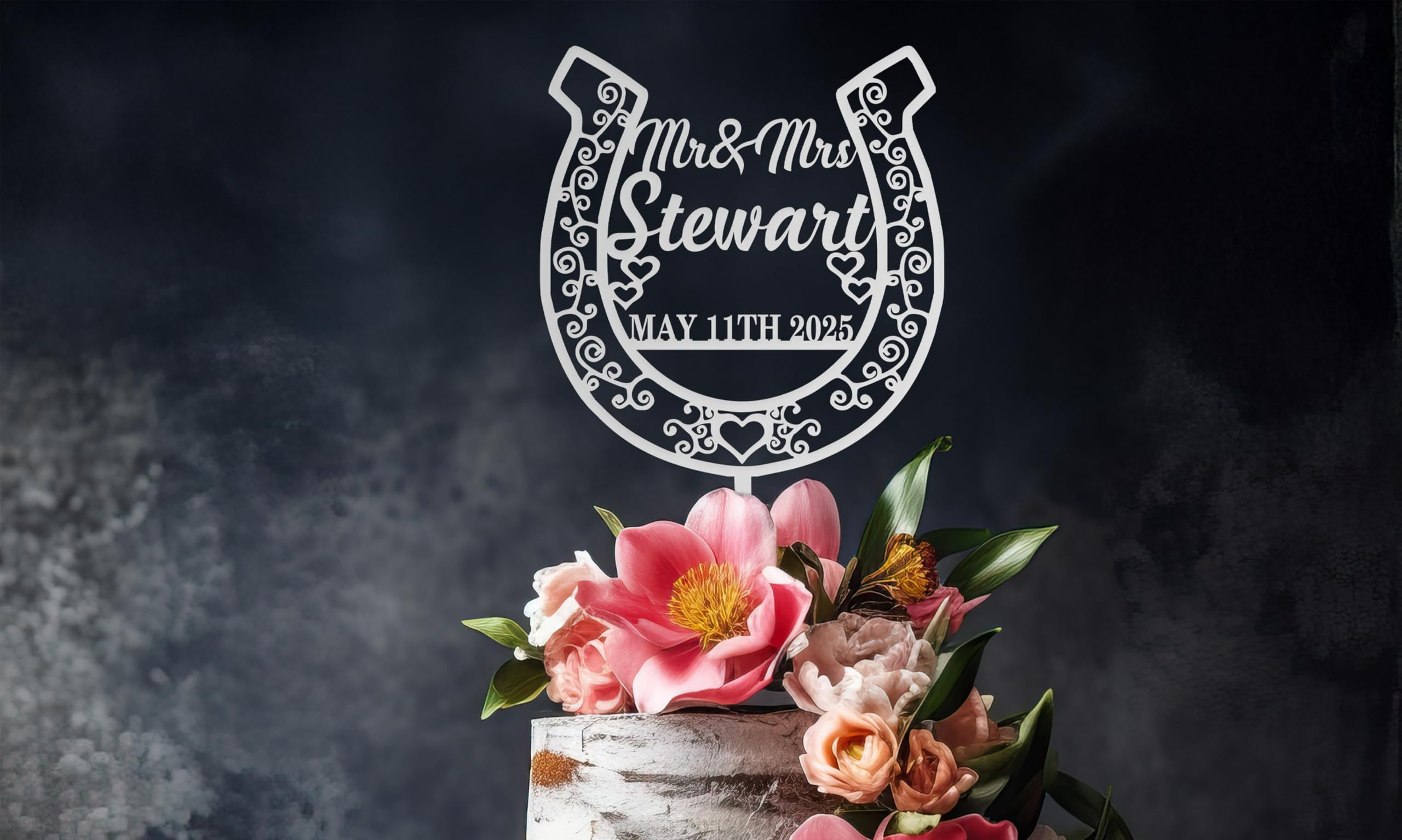 Personalized Horseshoe Cake Topper - Rustic Cowboy & Cowgirl Wedding Cake Decor - Custom Anniversary, Birthday & Quinceañera Cake Sign - Perfect for Western Themed Parties, Country Weddings & Special Celebrations