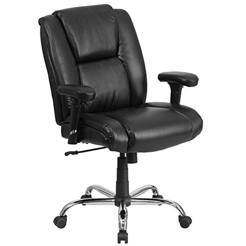 Premium Big and Tall Leather Swivel Office Chair for Men - Heavy Duty Executive Desk Chair with Lumbar Support - Black Genuine Leather Ergonomic Chair for Home & Office Workspace