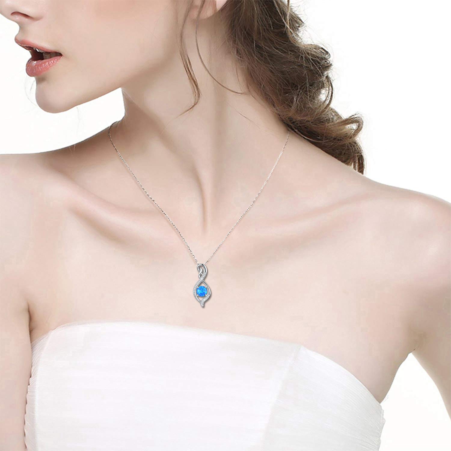 Endless Love Necklace for Women - Aquamarine & Emerald Birthstone Jewelry Gift for Wife, Mom, March, April, May Birthdays, Anniversary, Valentine's Day, Mother's Day