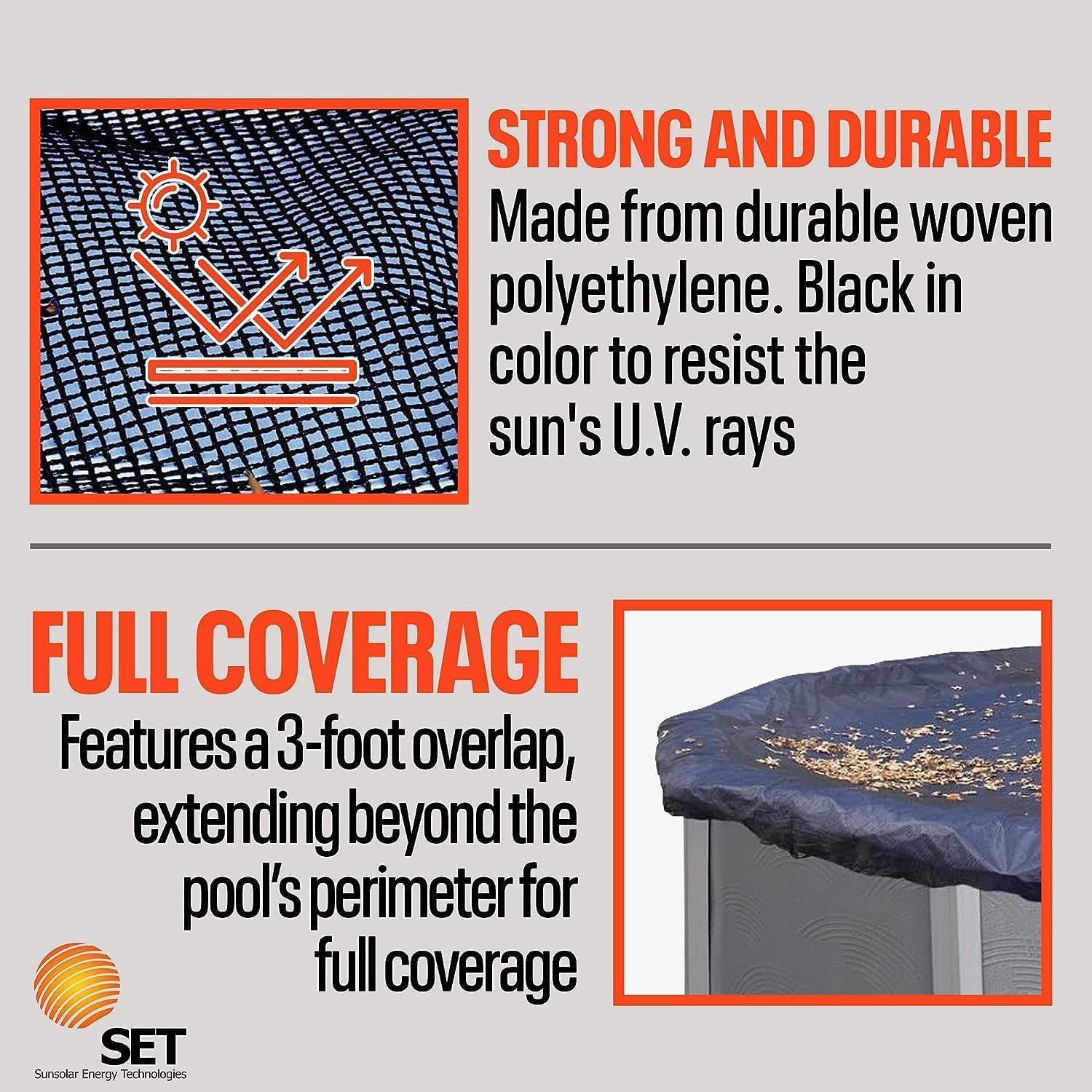 Sunsolar Energy Technologies 16 ft x 32 ft Oval Above Ground Pool Leaf Net Cover with 3 ft Overlap - Durable Swimming Pool Protection for Fall & Winter Season - Perfect for Backyard, Garden, and Outdoor Pool Maintenance