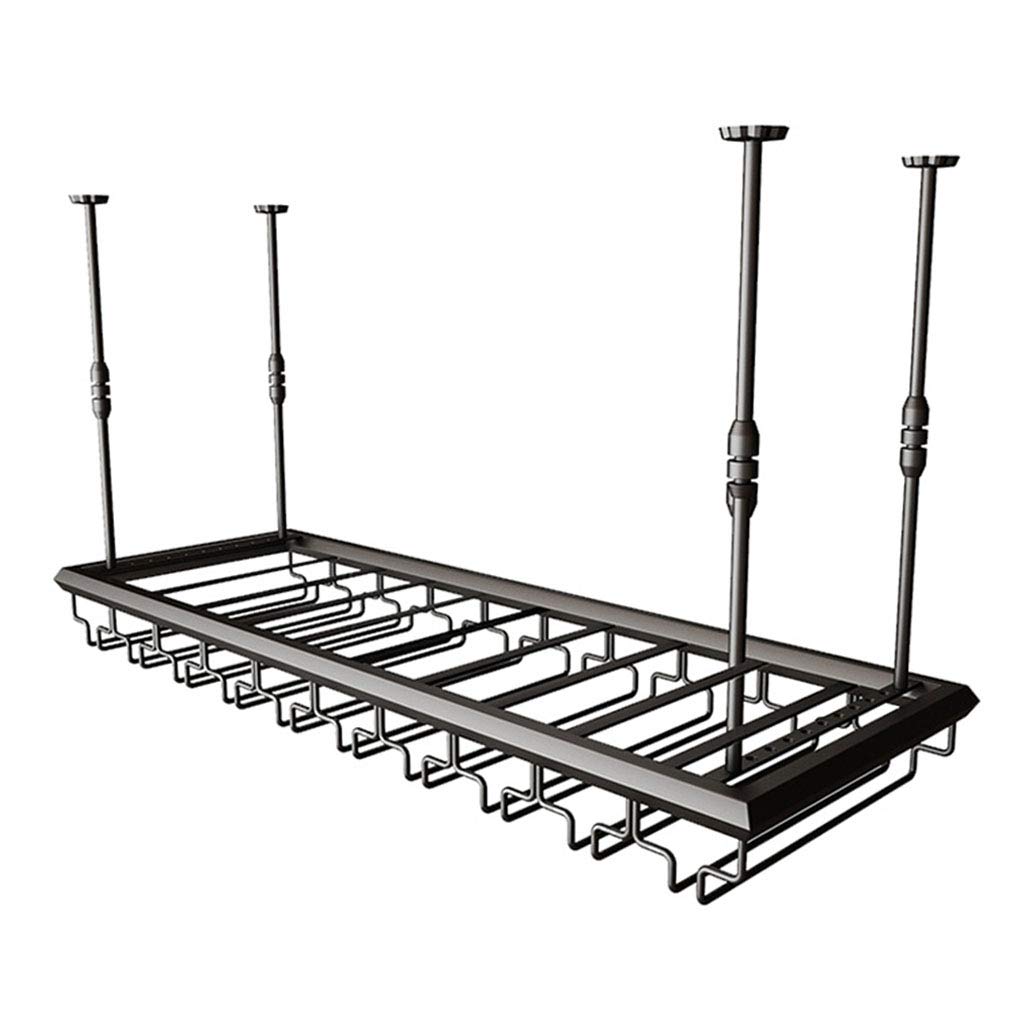 Premium Wine Bottle & Stemware Glass Rack - Wall/Ceiling Mounted Storage Shelf Holds 8 Wine Bottles - Elegant Black Display for Kitchen, Dining Room, Bar, Wine Cellar - Perfect for Entertaining & Space Saving