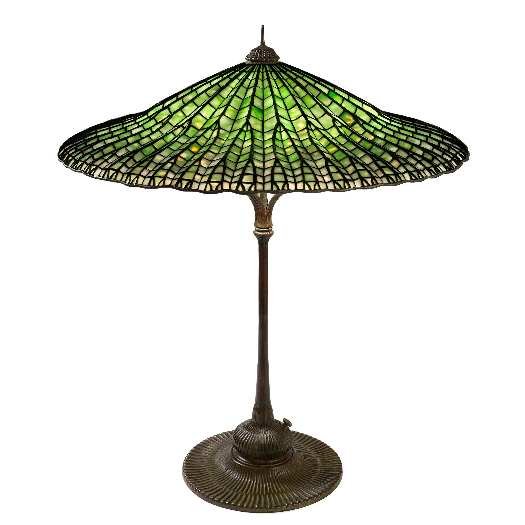 Tiffany Studios New York Lotus Leaf Table Lamp - Vintage Bronze Desk Lamp for Home & Office Decor - Perfect for Living Room, Bedroom, or Study Lighting