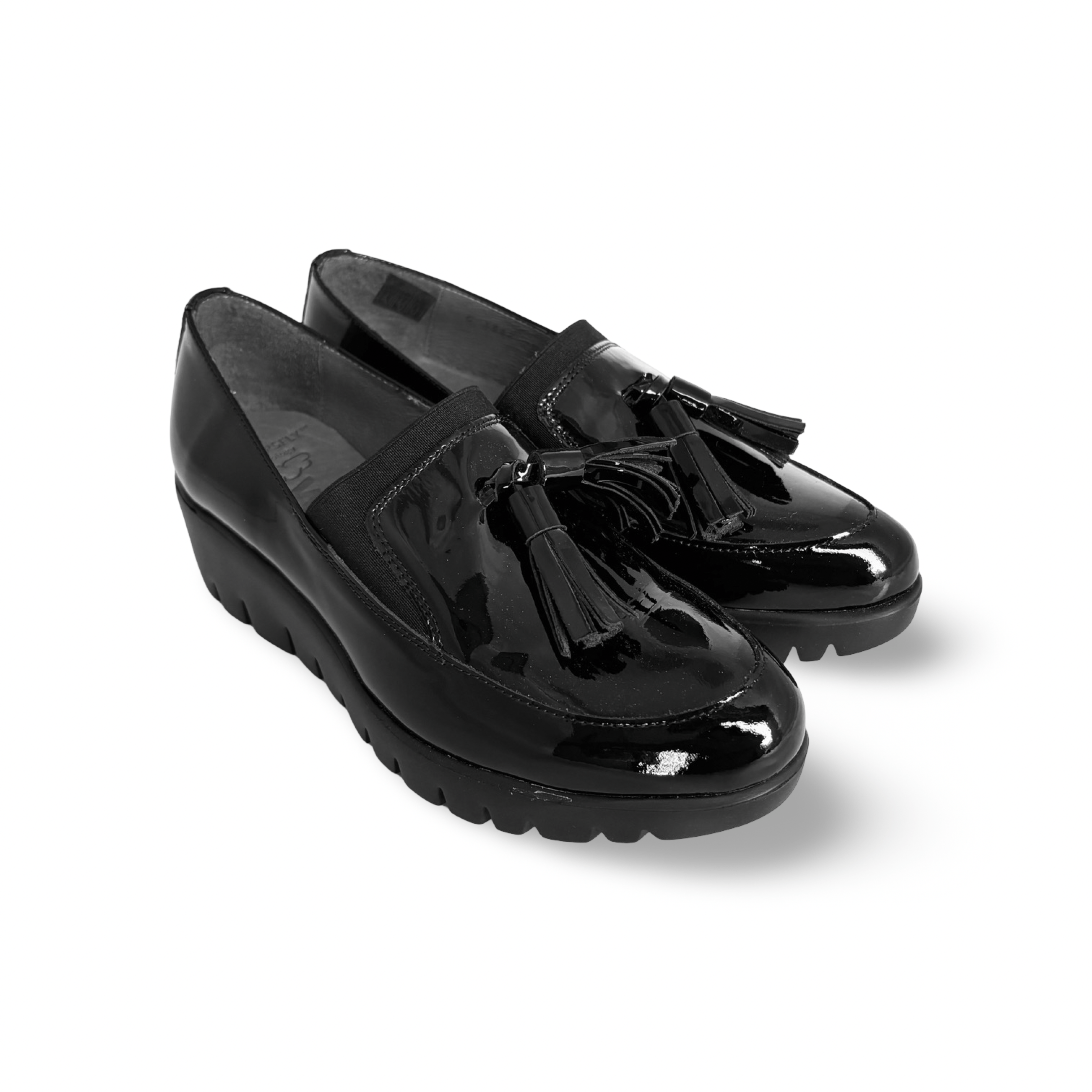 Black Patent Leather Loafer Wedge Shoes for Women - Comfortable Slip-On Heels with Cushioned Insoles | Perfect for Office, Parties & Casual Outfits