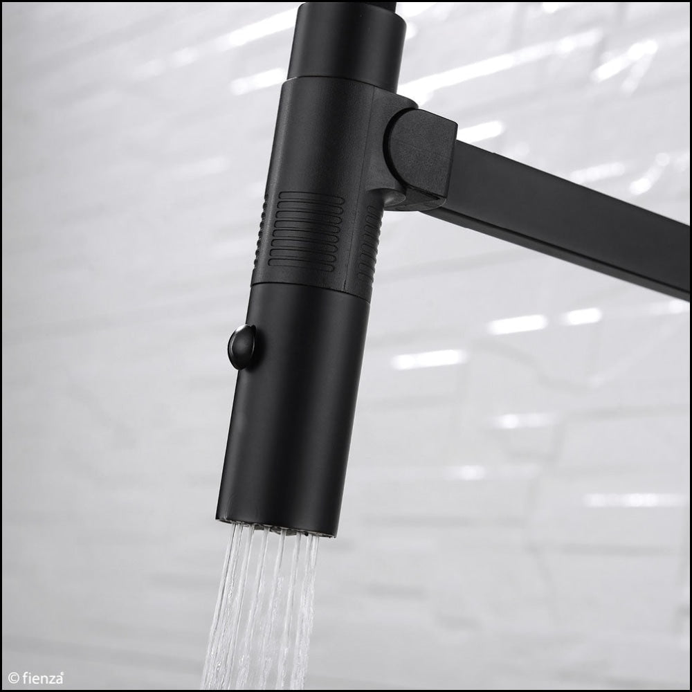 Fienza Kaya 228109B Matte Black Pull Down Kitchen Faucet with Sprayer - Modern Single Handle Waterfall Sink Faucet for Home, Restaurant & Commercial Use