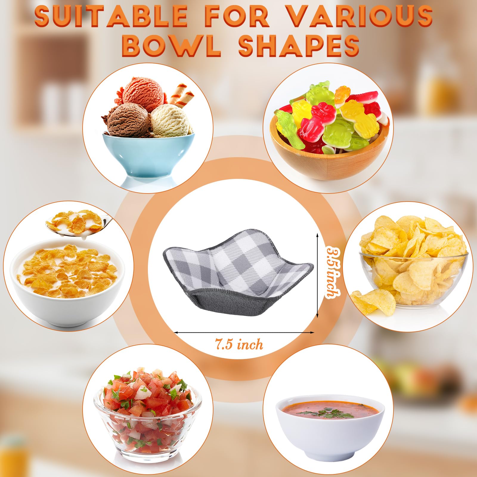 Microwave Safe Hot Bowl Holder - 5 Pack Heat Proof Plate Cozies for Keeping Hands Safe & Food Warm - Ideal for Dining, Picnics & Meal Prep (Grey)