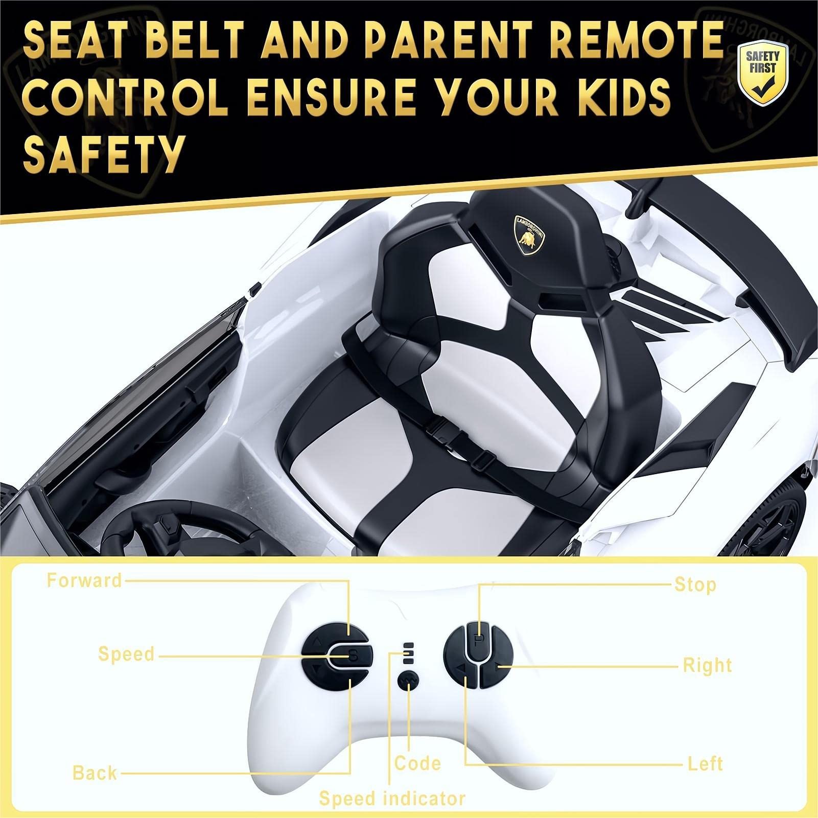 Hetoy 12V Licensed Lamborghini Electric Ride-On Car for Kids - Battery Powered Sports Car with Parental Remote Control, 2 Speed Modes, Music Sound System & LED Headlights - Perfect for Birthday Gifts & Outdoor Play