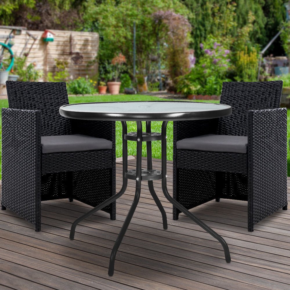 3-Piece Bistro Set Outdoor Patio Furniture - Rattan Table & Chairs with Cushions - Perfect for Garden, Balcony, Backyard Dining & Relaxation