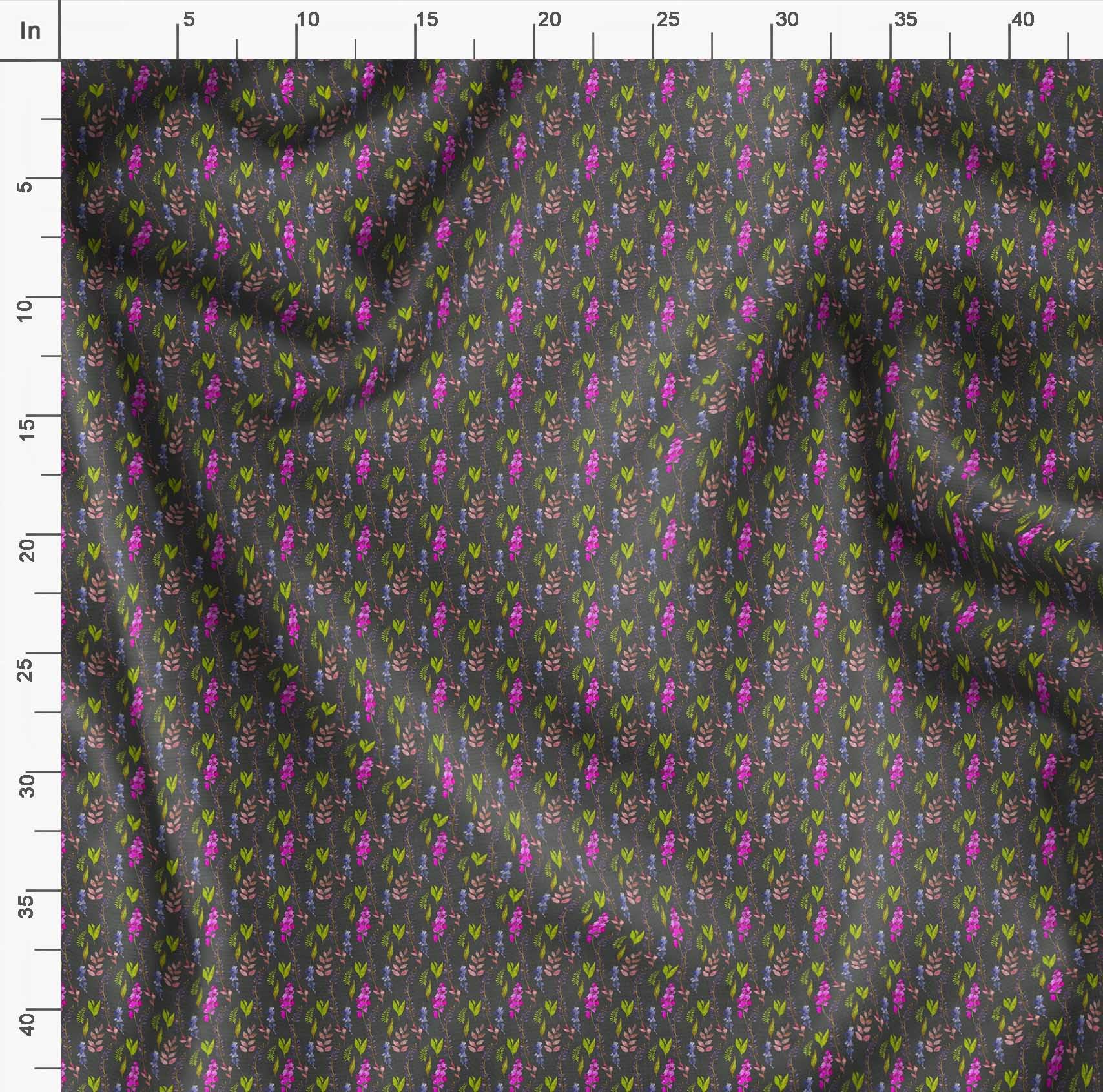 Soimoi Moss Georgette Gray Fabric by The Yard - 42 Inch Wide Leaves & Orchids Floral Printed Fabric for Dresses, Curtains & Home Decor - Tropical Botanical Fabric for DIY Sewing Projects