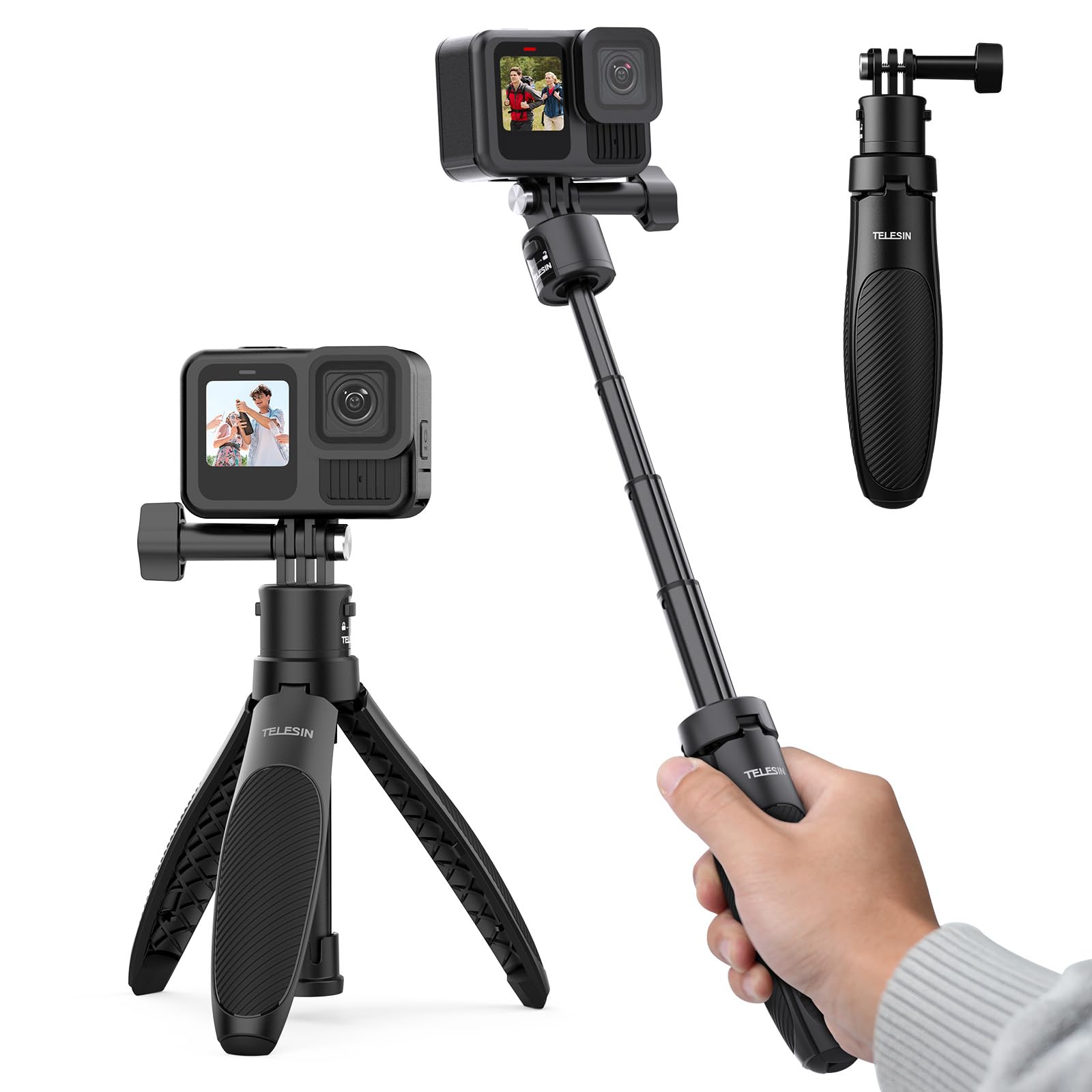 Extendable Selfie Stick Tripod with Quick Release for GoPro Hero 13/12/11/10/9/8, Insta360, DJI Action Camera - Portable Vlogging Monopod Handle Grip for Travel, Hiking & Outdoor Adventures