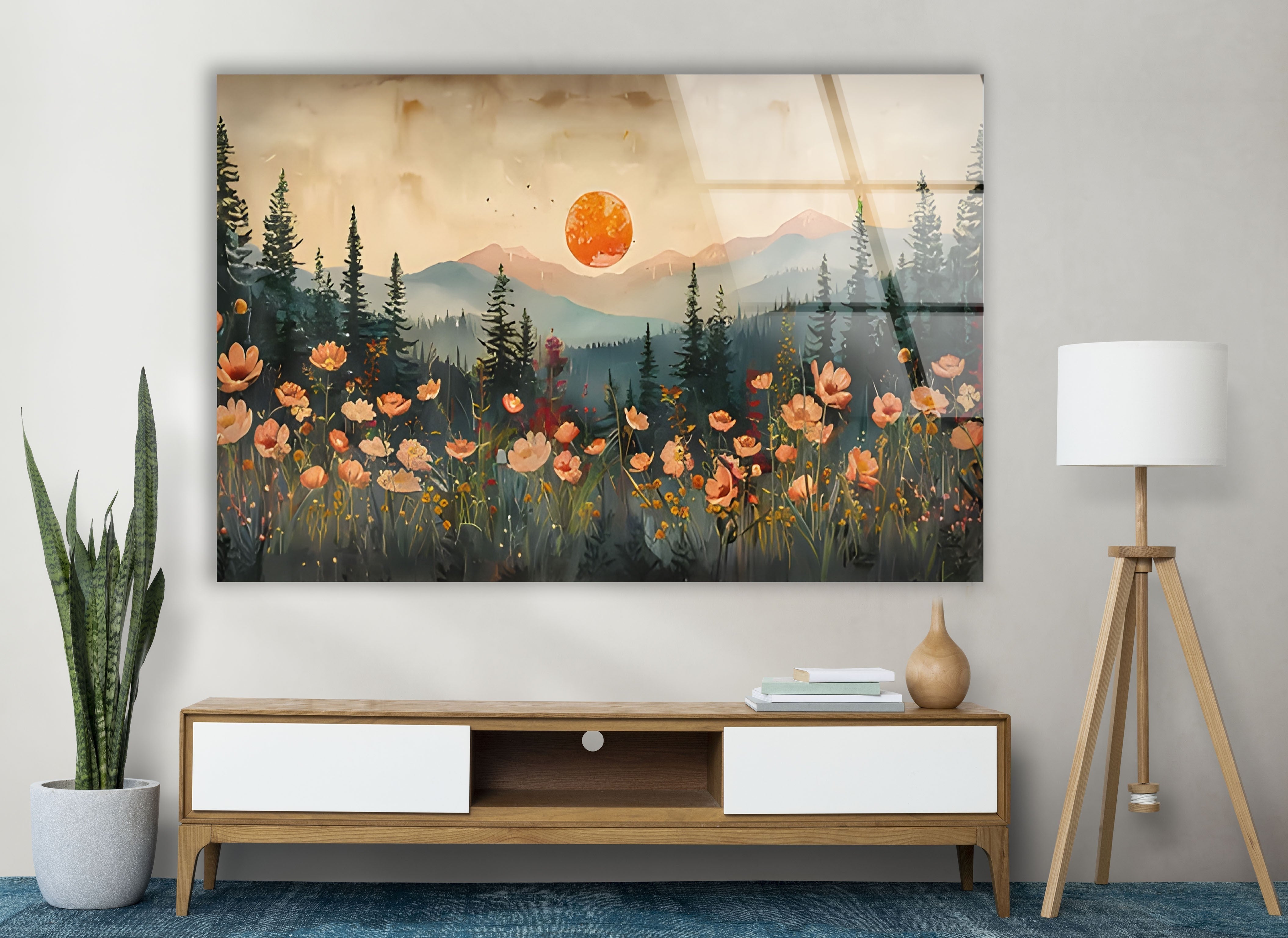 Blood Moon Sunset Glass Wall Art - Handmade Modern Home Decor for Living Room, Bedroom & Office - Perfect for Gifts & Interior Design