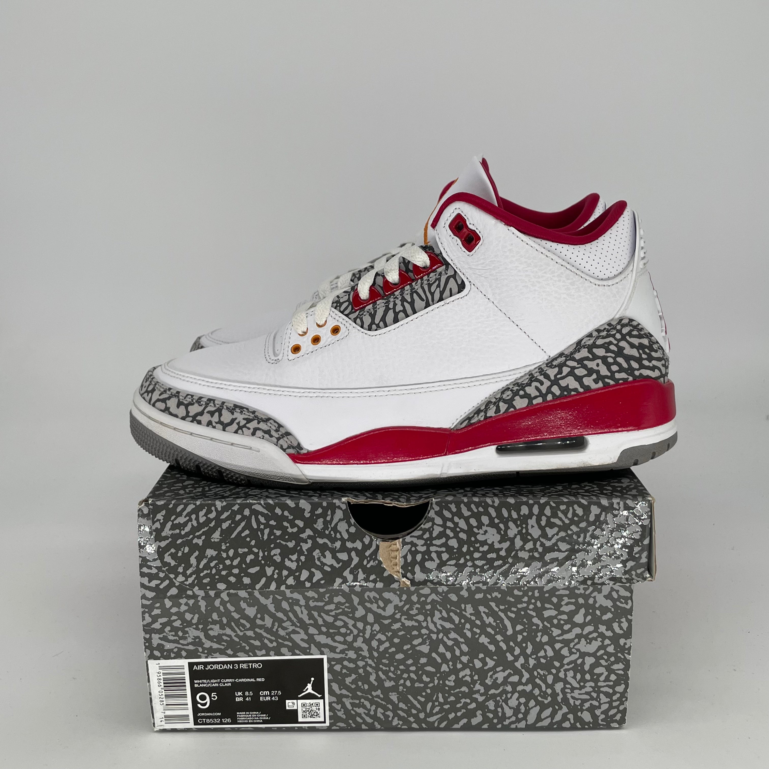 AIR JORDAN 3 Cardinal Red Retro Basketball Shoes - Men's Size 9.5/Women's Size 11 (CT8532-126) - Perfect for Streetwear & Sneaker Collection