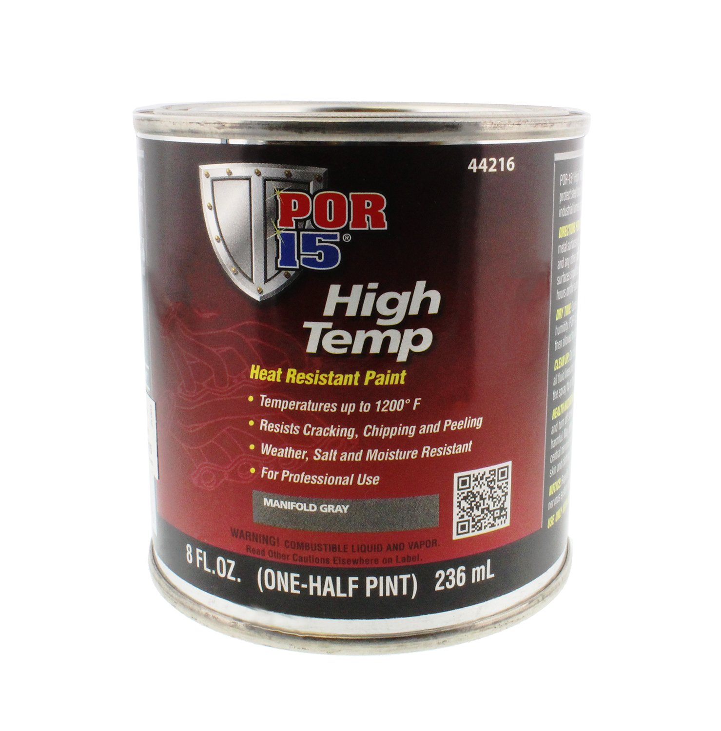POR-15 High Temperature Paint - 500°F Heat Resistant Coating, Weatherproof & Moisture Resistant Gray Paint (8oz) for Engine Parts, Grills, Exhaust Systems & Metal Surfaces