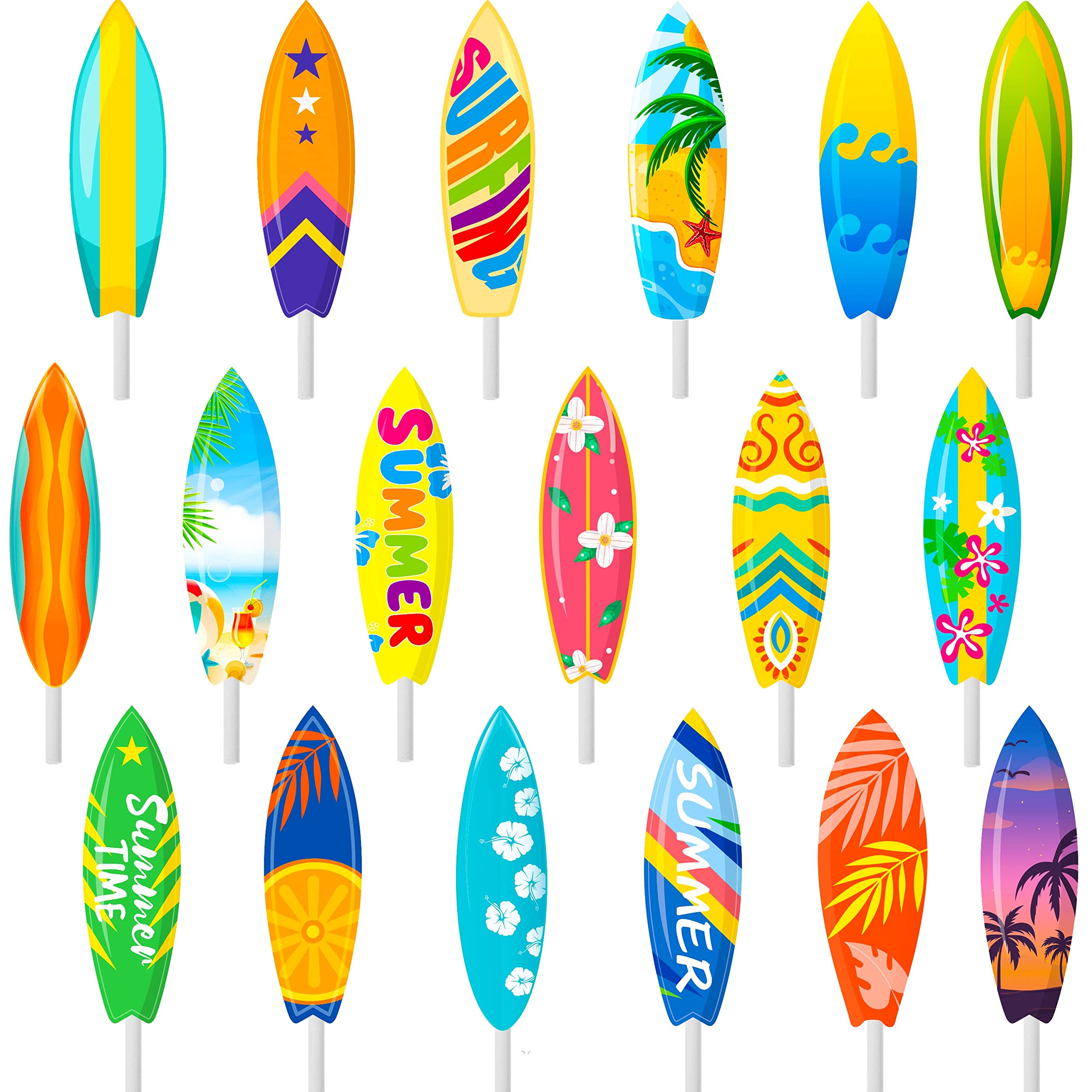 36pcs Surfboard Cupcake Toppers - Summer Beach Party Decorations for Pool Birthday, Baby Shower & Hawaii Themed Events - Perfect for Summer Celebrations, Beach Weddings and Tropical Themed Desserts