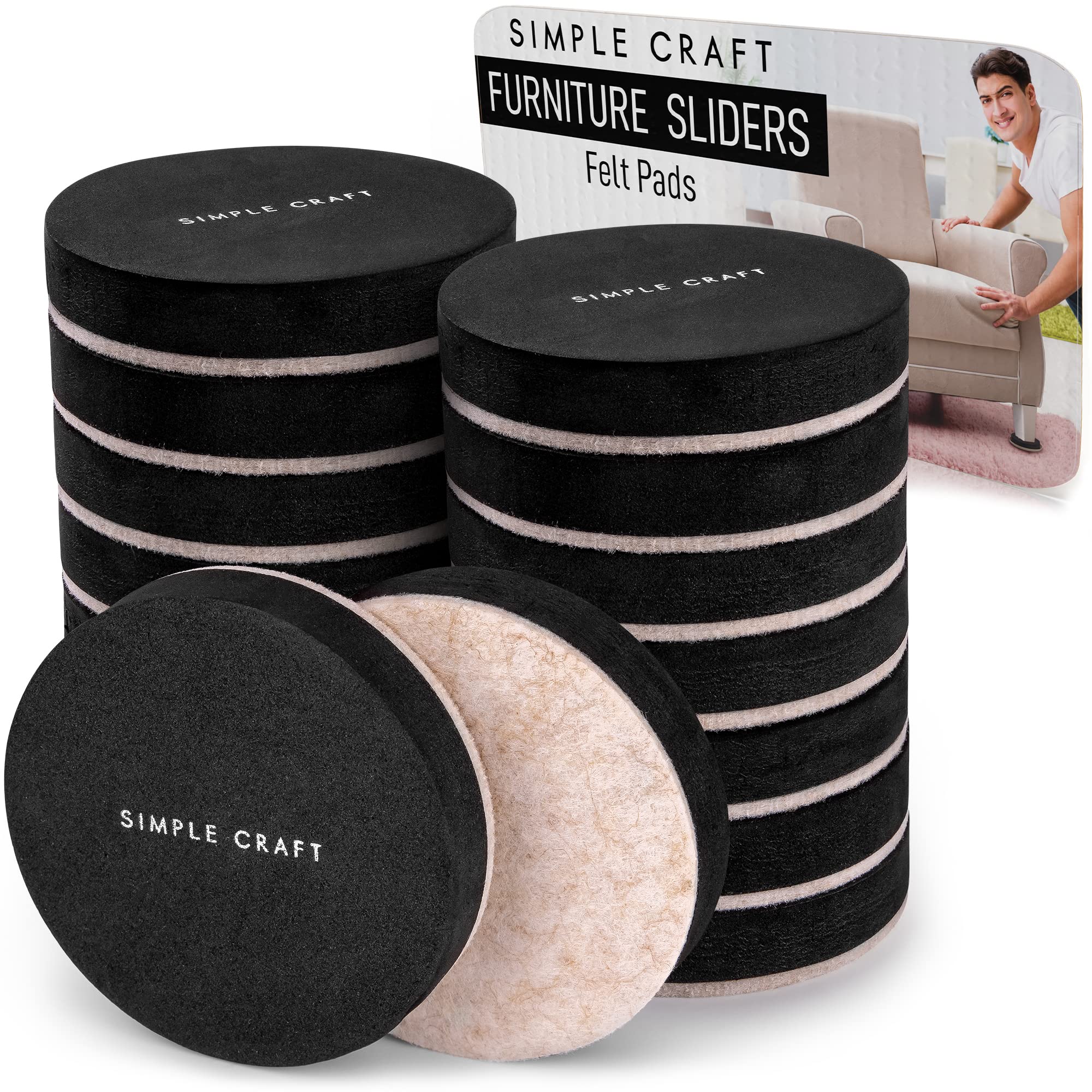 16-Piece Heavy Duty Felt Furniture Sliders for Hardwood Floors - 3.5