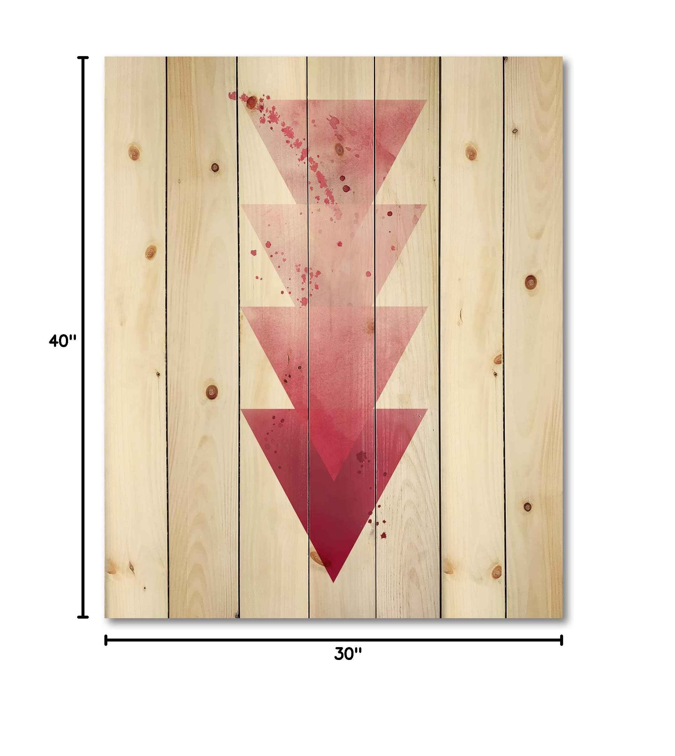 Abstract Geometric Red Triangle Wood Wall Art - Modern & Contemporary Pine Wood Decor - Large Printed Wood Panels for Living Room, Bedroom & Office