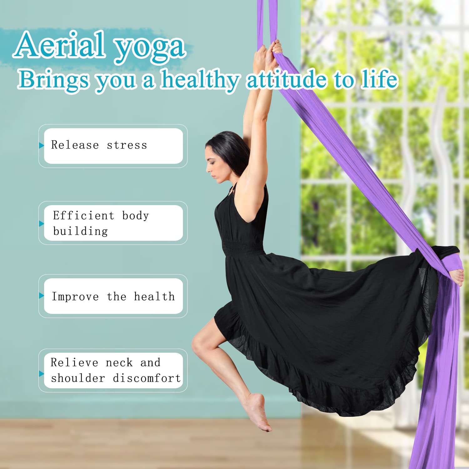 IONTACH Aerial Silks Yoga Swing Set - 9 Yards Low-Stretch Fabric Hammock Kit for Beginners with Full Accessories | Perfect for Home Yoga, Dance Training & Aerial Fitness Practice