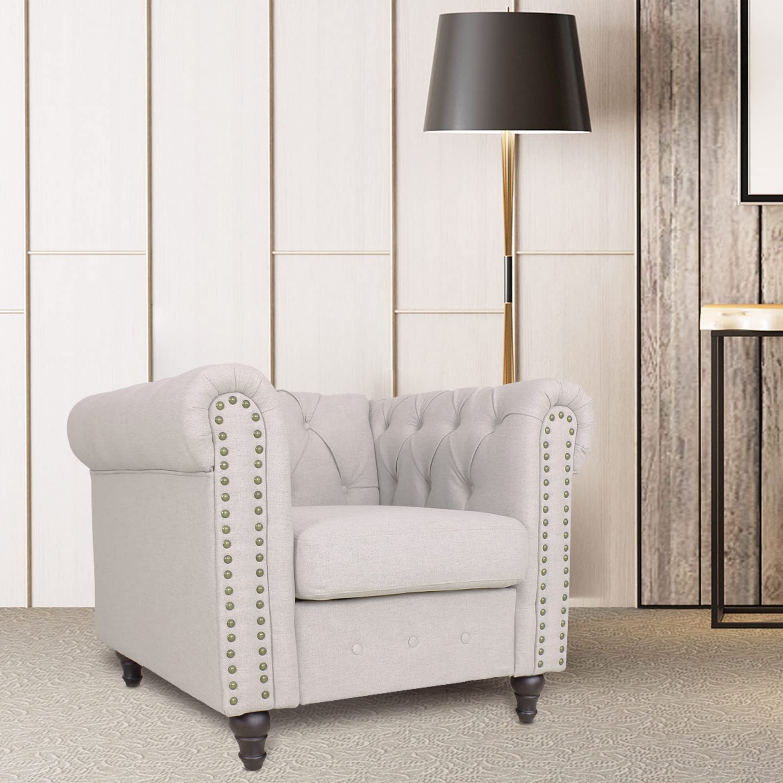 Chesterfield Sofa with Nail-Head Trim - Modern Fabric Tufted Couch Set for Living Room & Office - Elegant Accent Chair for Home Decor | Perfect for Lounge, Reception & Formal Sitting Areas