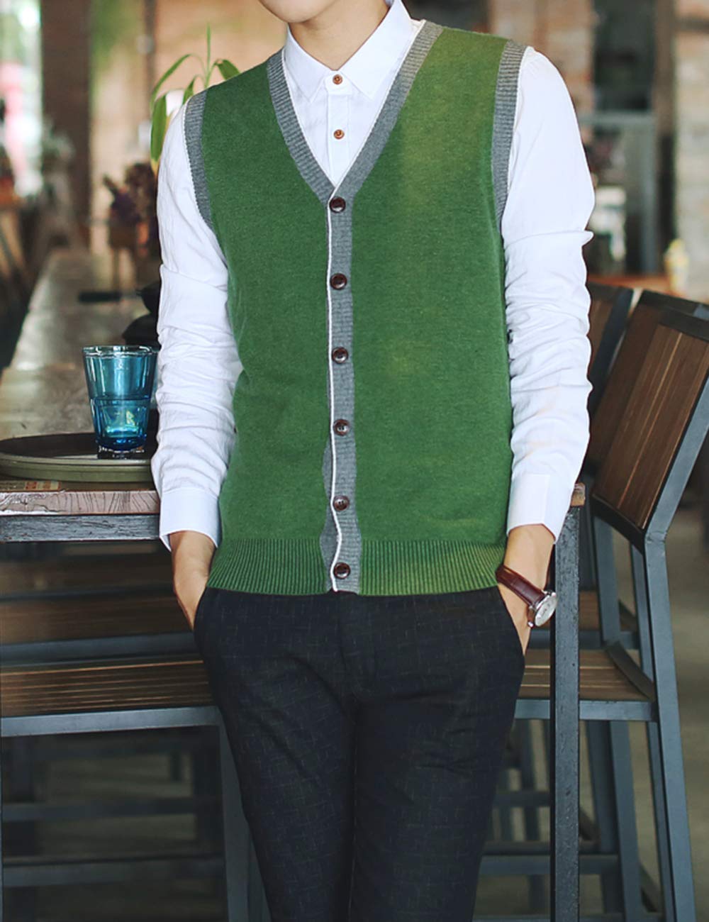 TopTie Men's Slim Fit Stylish Button Down Knitted Cardigan Vest - Casual Winter Layering for Office & Date Night Outfits