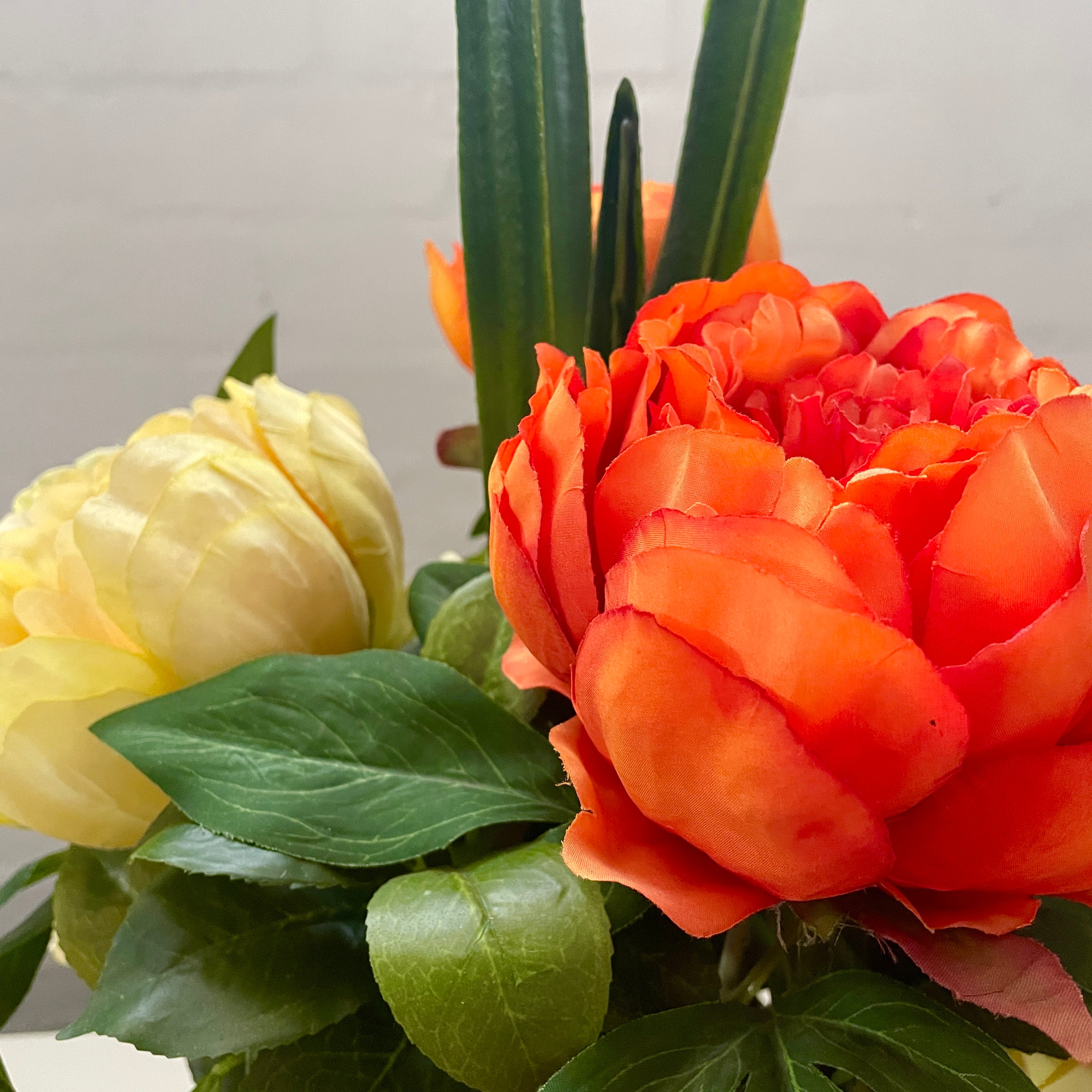 Artificial Orange and White Floral Arrangement #2 - Elegant Home Decor for Living Room, Wedding Centerpiece, Office Desk
