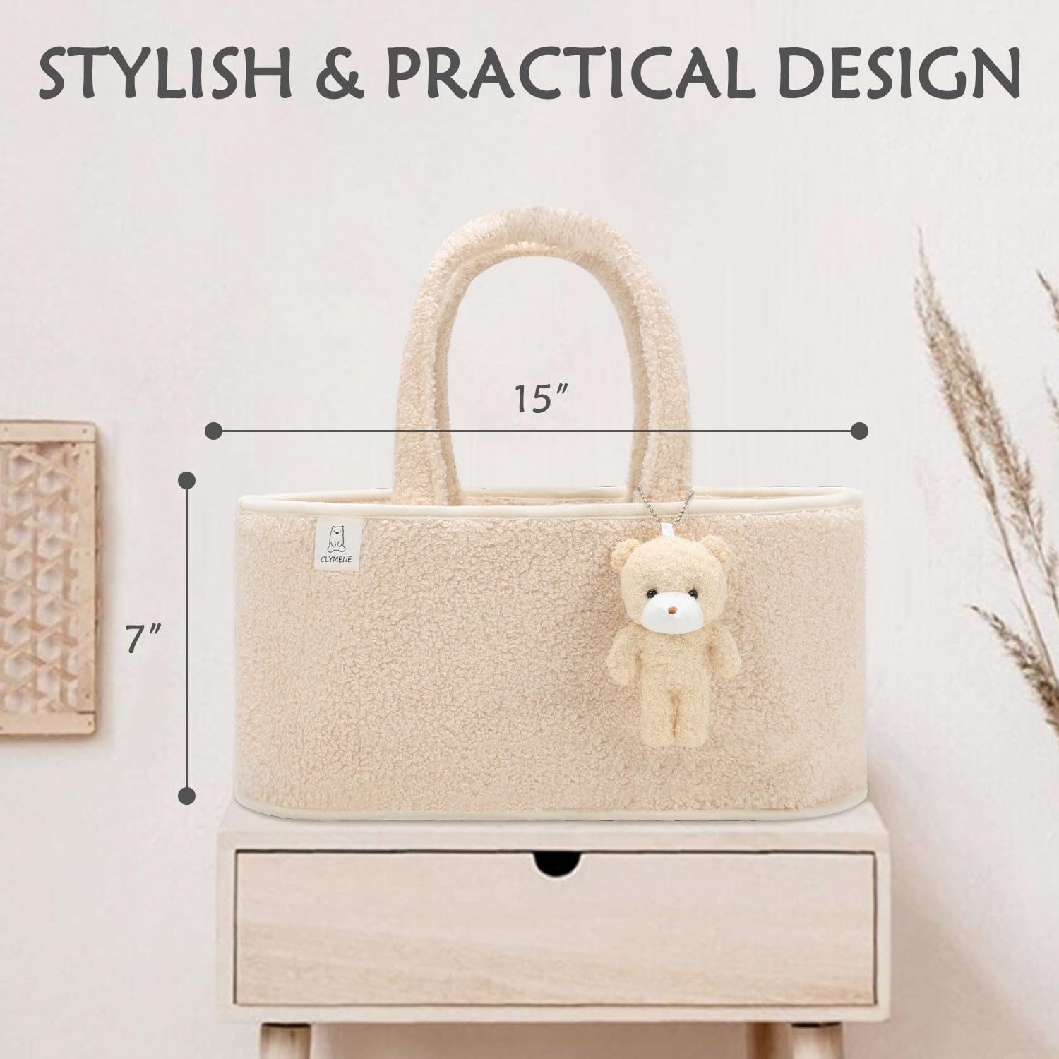 CLYMENE Baby Diaper Caddy Organizer - Portable Nursery Storage Basket for Diapers, Wipes & Baby Essentials | Newborn Changing Table Organizer | Perfect Baby Shower Gift & Registry Item | Travel Diaper Tote Bag for Car & Home Use - Ivory