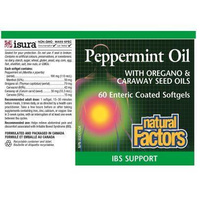 Natural Factors Peppermint Oil 60 Softgels - Pure Digestive Support & Headache Relief - Perfect for Aromatherapy, Cooking & Natural Wellness