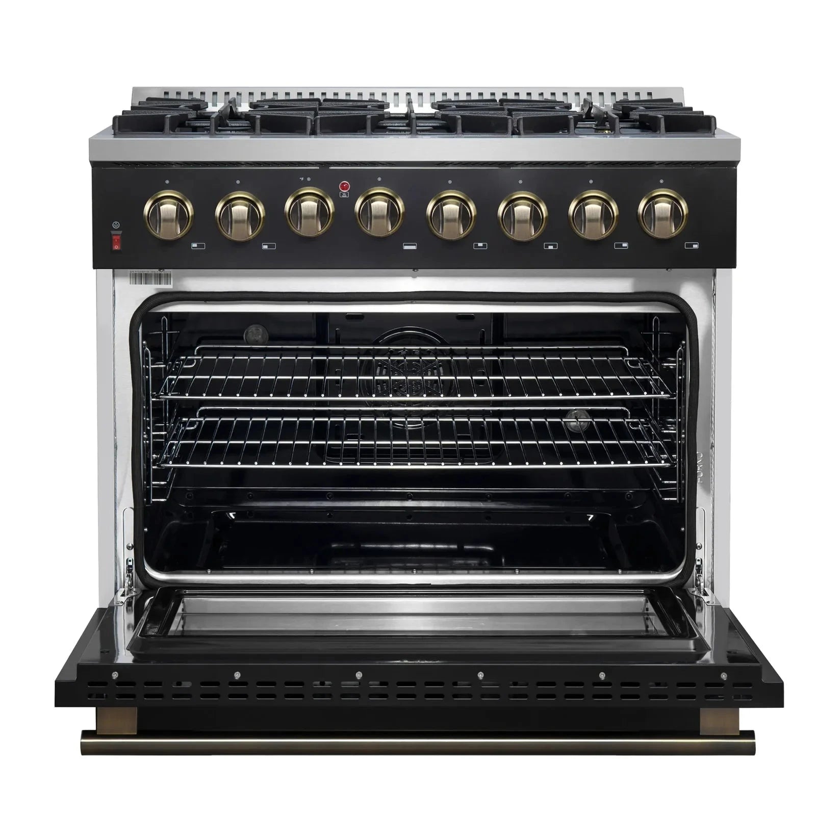 **Forno Galiano 36-Inch Professional Dual Fuel Range - Gas Stove & Electric Oven in Black with Antique Brass Trim (Model FFSGS6156 36BLK) - Perfect for Gourmet Kitchens & Modern Home Cooking**