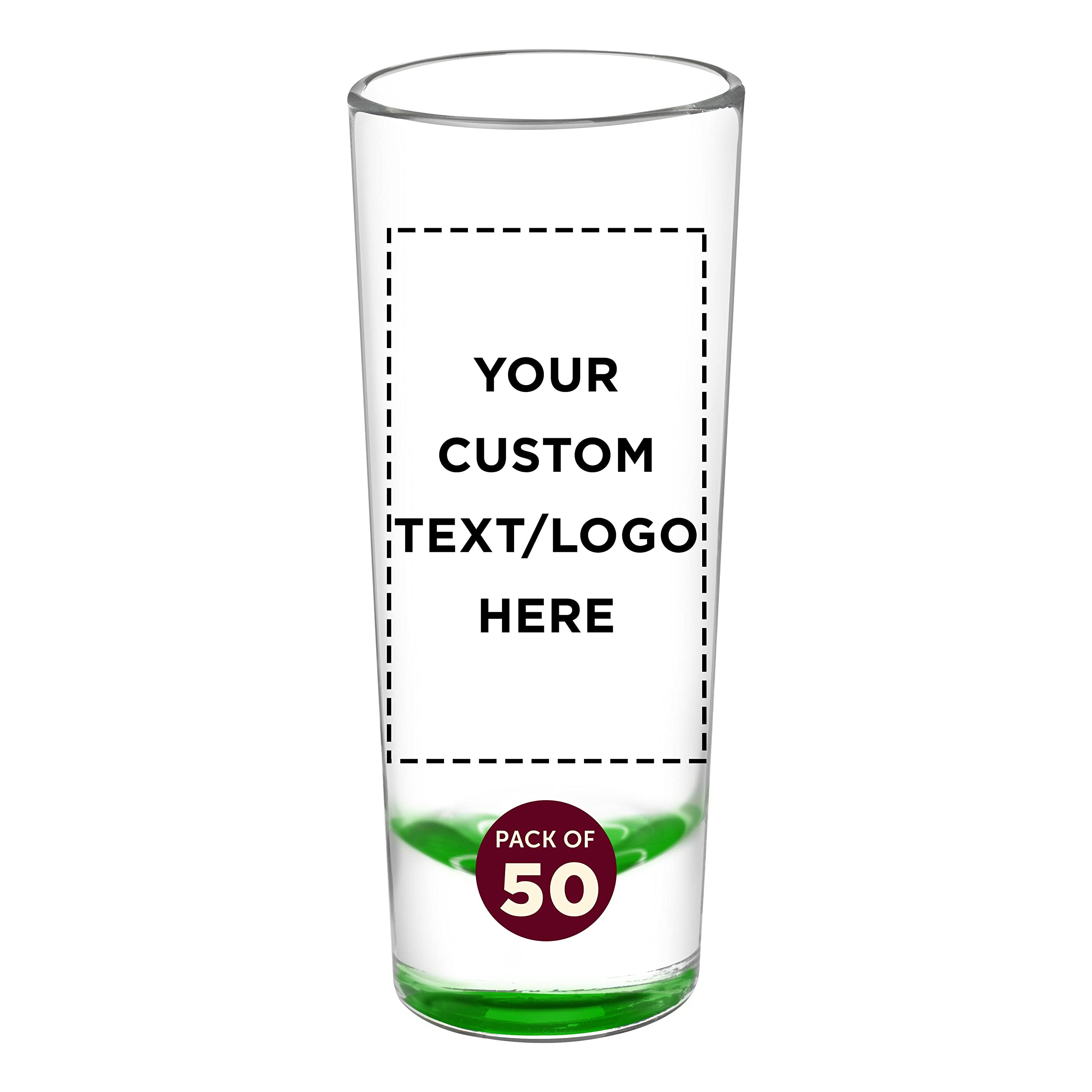 Custom 2 oz Cordial Shot Glasses Set of 50 - Personalized Bulk Pack for Parties, Weddings & Events - Durable Green Glassware for Bars, Restaurants & Home Entertaining