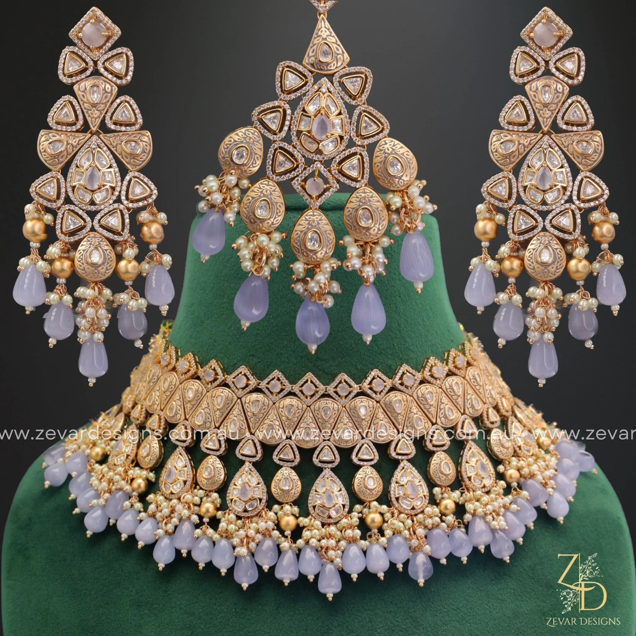 Elegant Kundan Polki Choker Set with Tikka - Grey | Traditional Indian Bridal Jewelry for Weddings & Festive Occasions