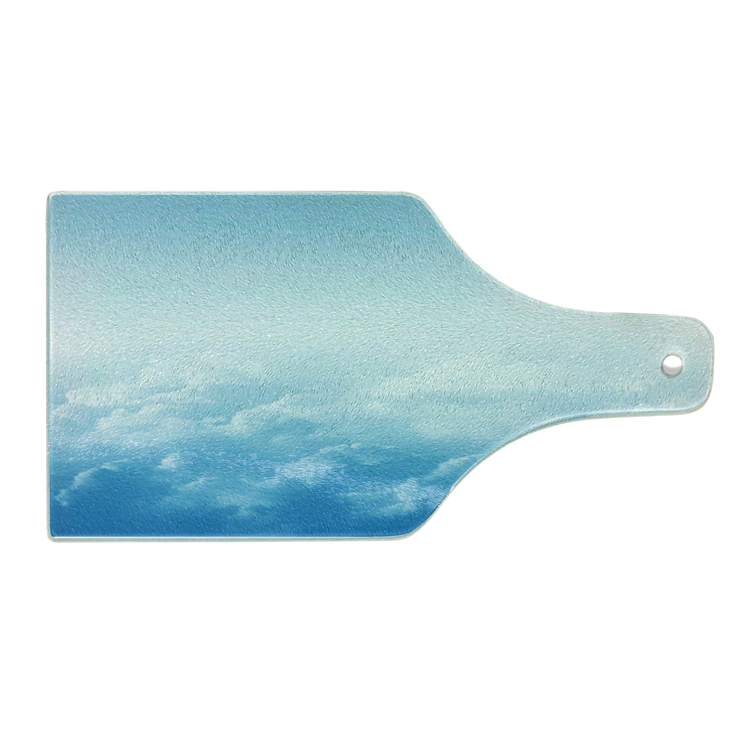 Ambesonne Clouds Tempered Glass Cutting Board - Wine Bottle Shape, Blue & White Design for Kitchen & Serving - Perfect for Cheese, Charcuterie & Entertaining