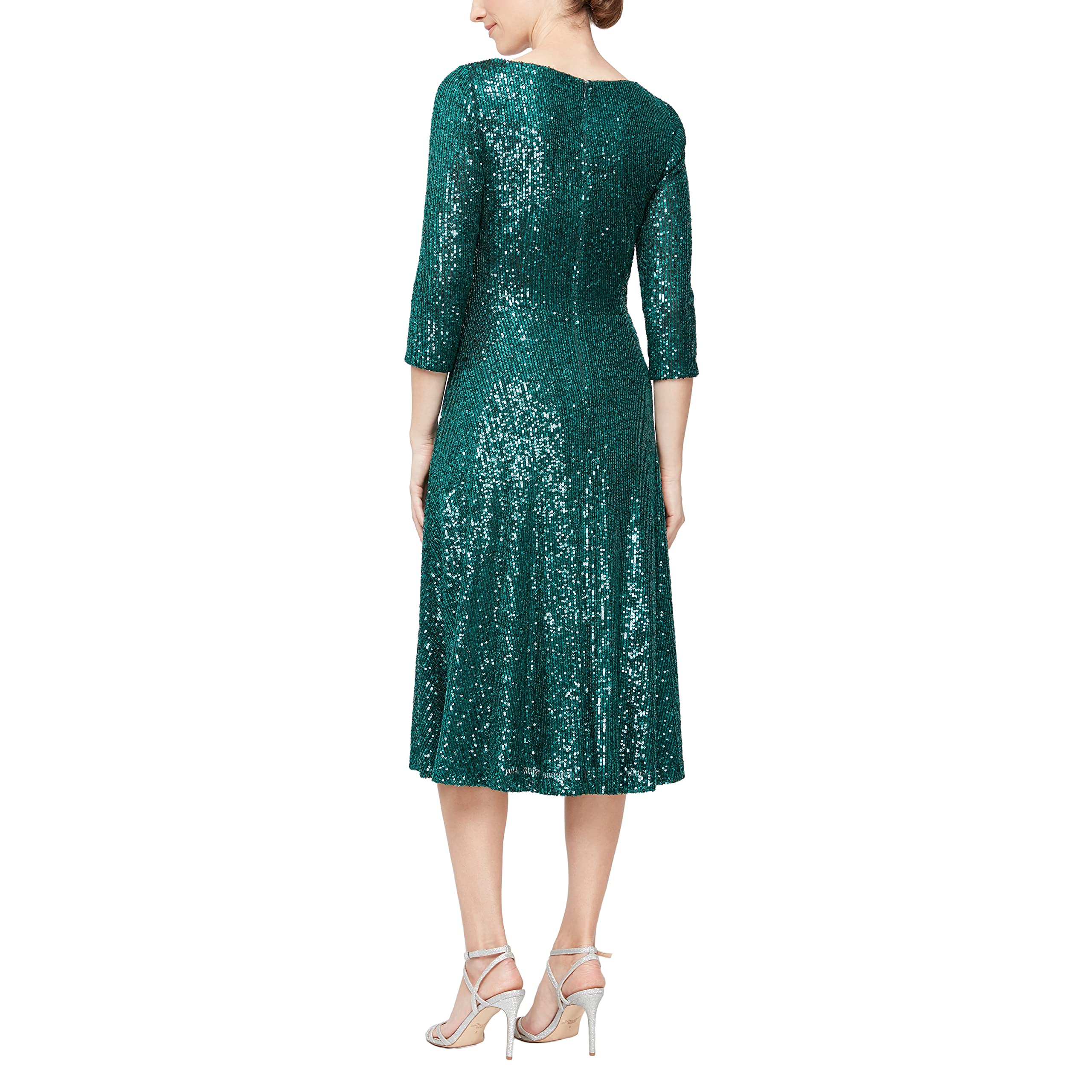Alex Evenings Women's 3/4 Sleeve Sequin A-Line Party Dress - Missy, Petite & Plus Sizes | Elegant Evening Gown for Cocktail Parties, Weddings & Special Occasions