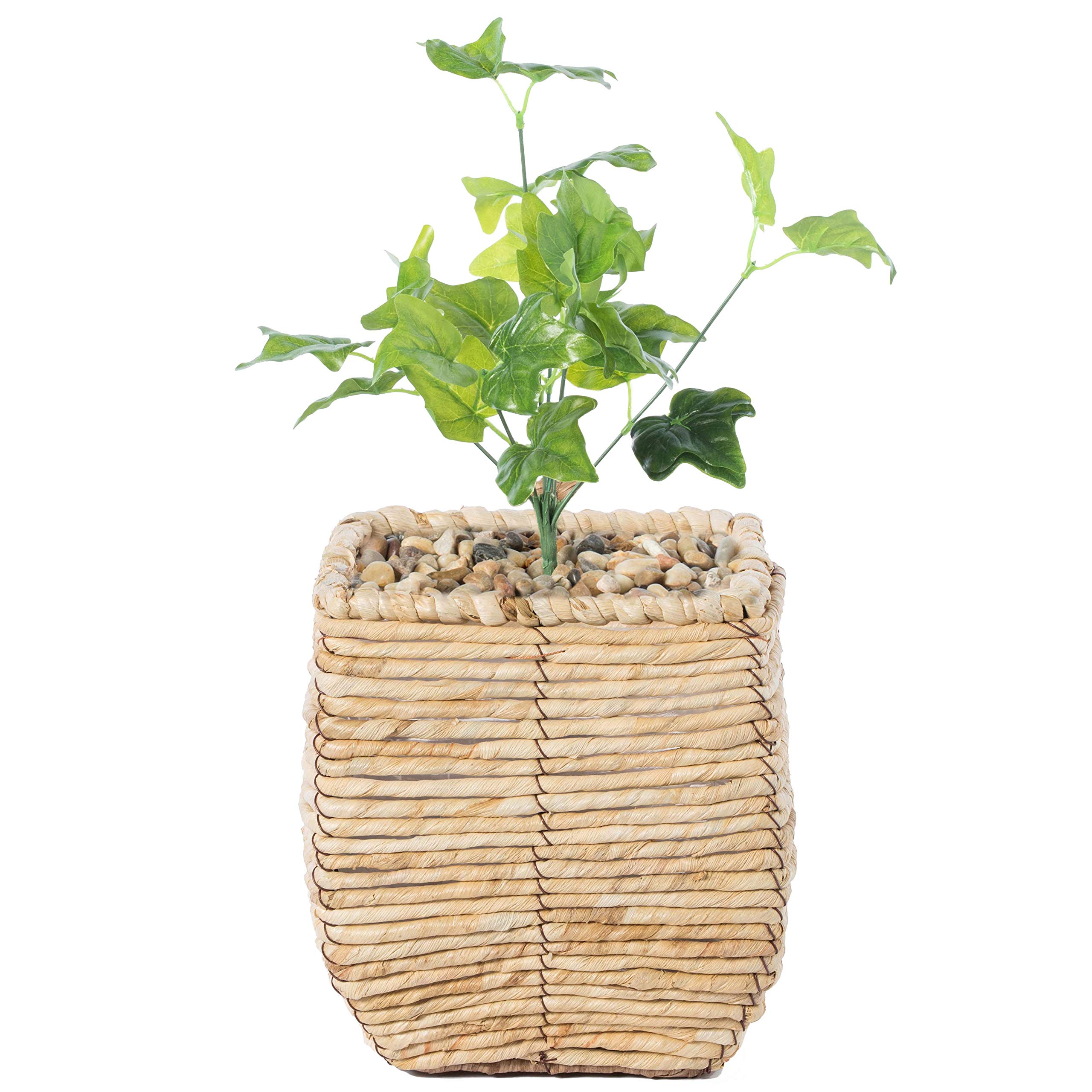 Vintiquewise Woven Square Flower Pot Planter with Leak-Proof Plastic Lining - Small Indoor/Outdoor Decorative Planter for Home, Garden, Patio, and Balcony