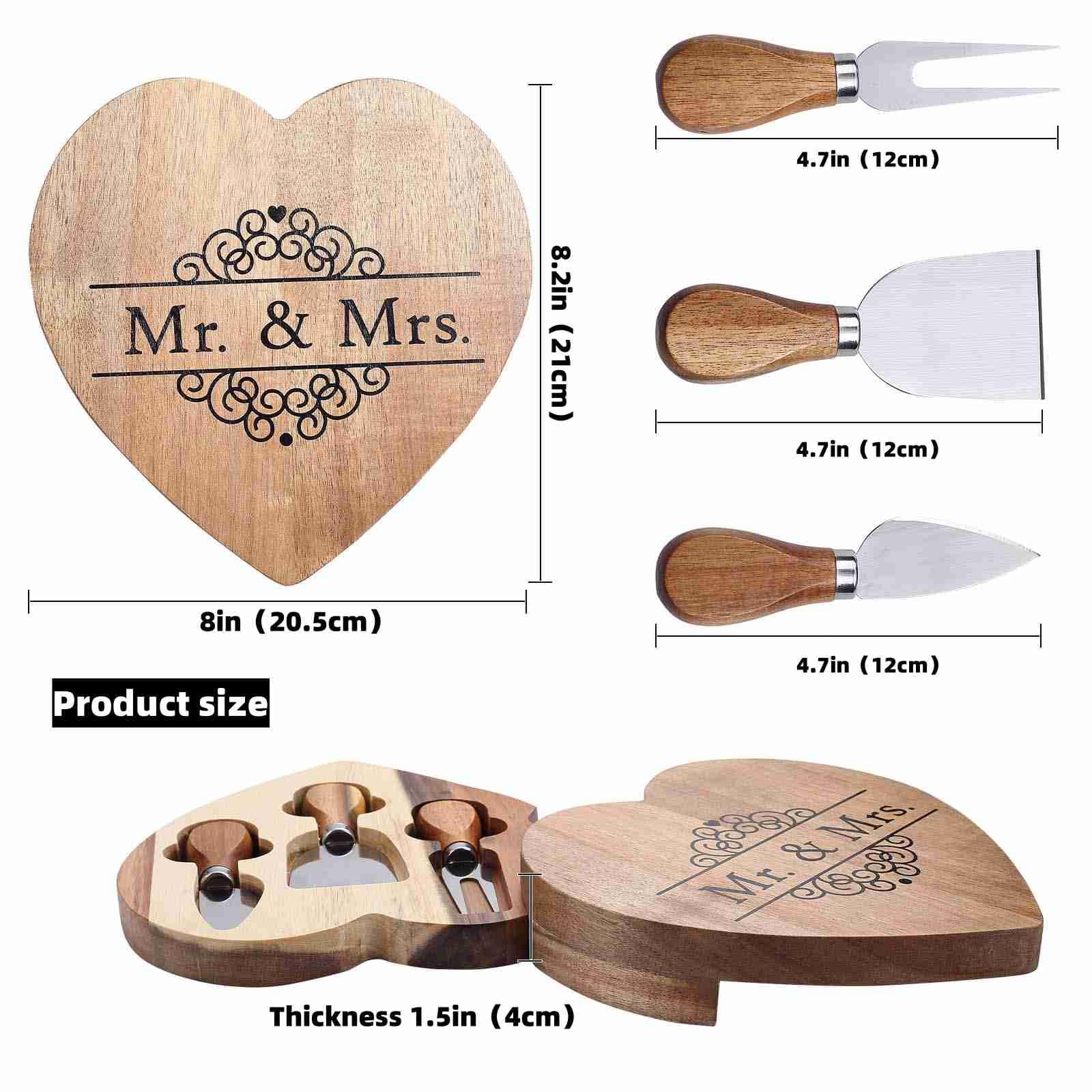 Premium Wooden Cheese Board Set with 3 Stainless Steel Knives - Charcuterie Serving Tray for Entertaining - Perfect Gift for Christmas, Wedding, Thanksgiving (Mr & Mrs) - Ideal for Wine Parties, Cheese Tastings & Charcuterie Displays