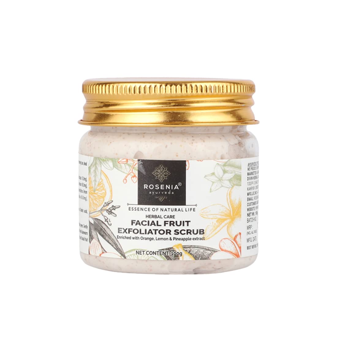 Rosenia Ayurveda Facial Fruit Exfoliator Scrub - 100g | Natural Tan Removal, Dead Skin Cell Cleanser & Oil Control | Perfect for Daily Skincare & Glowing Complexion
