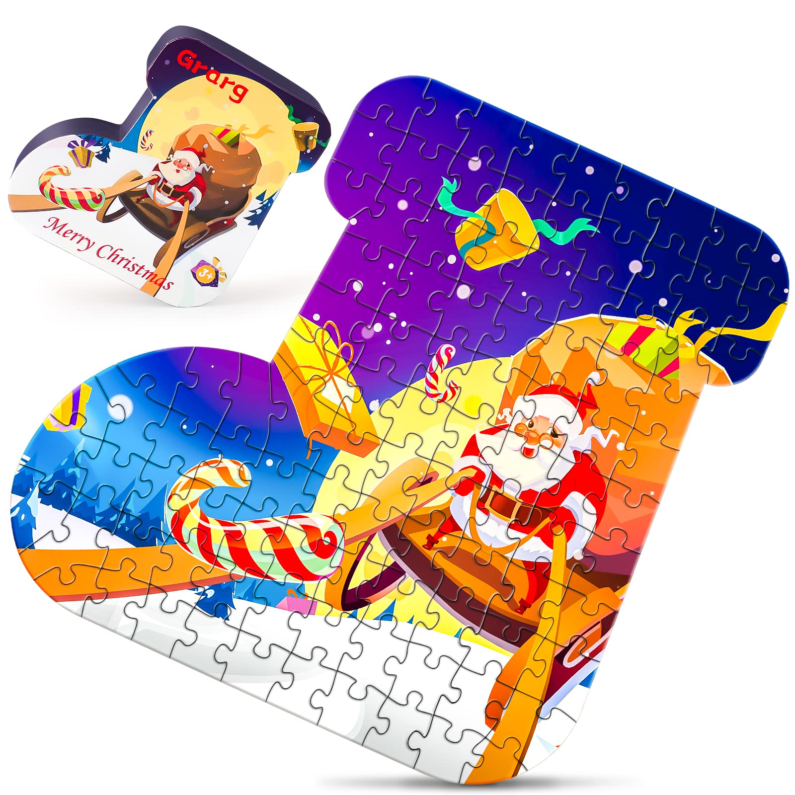 100-Piece Christmas Santa Claus Jigsaw Puzzle for Kids Ages 4-8 | Educational Floor Puzzle Toy for Toddlers, Boys & Girls 4-8 Years Old | Perfect Holiday Gift & Preschool Learning Activity (Christmas Sock Design)