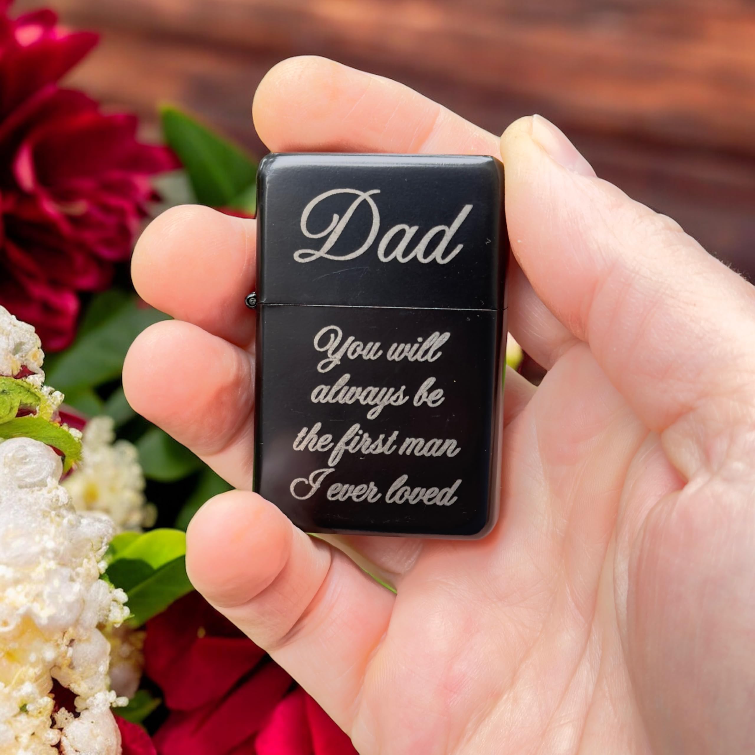 Black Lighter - Premium Windproof Butane Lighter for Dad | Perfect Father's Day Gift for Camping, BBQ & Outdoor Activities | 'You'll Always Be the First Man I Loved' Engraved