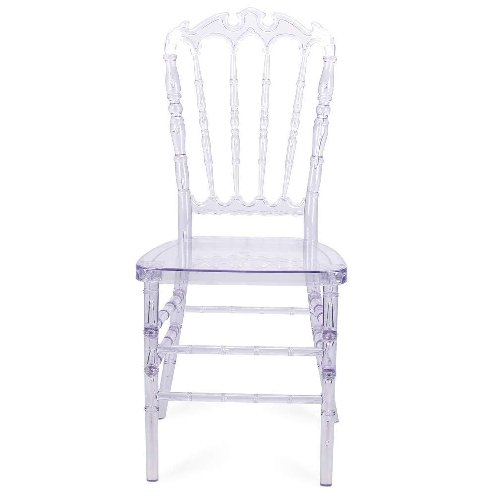 4-Piece Clear Crystal Acrylic Chair Set - Transparent Stackable Dining Chairs for Wedding, Banquet & Events (Crown Back Design) - Modern Home Decor, Restaurant Furniture & Party Seating Solution