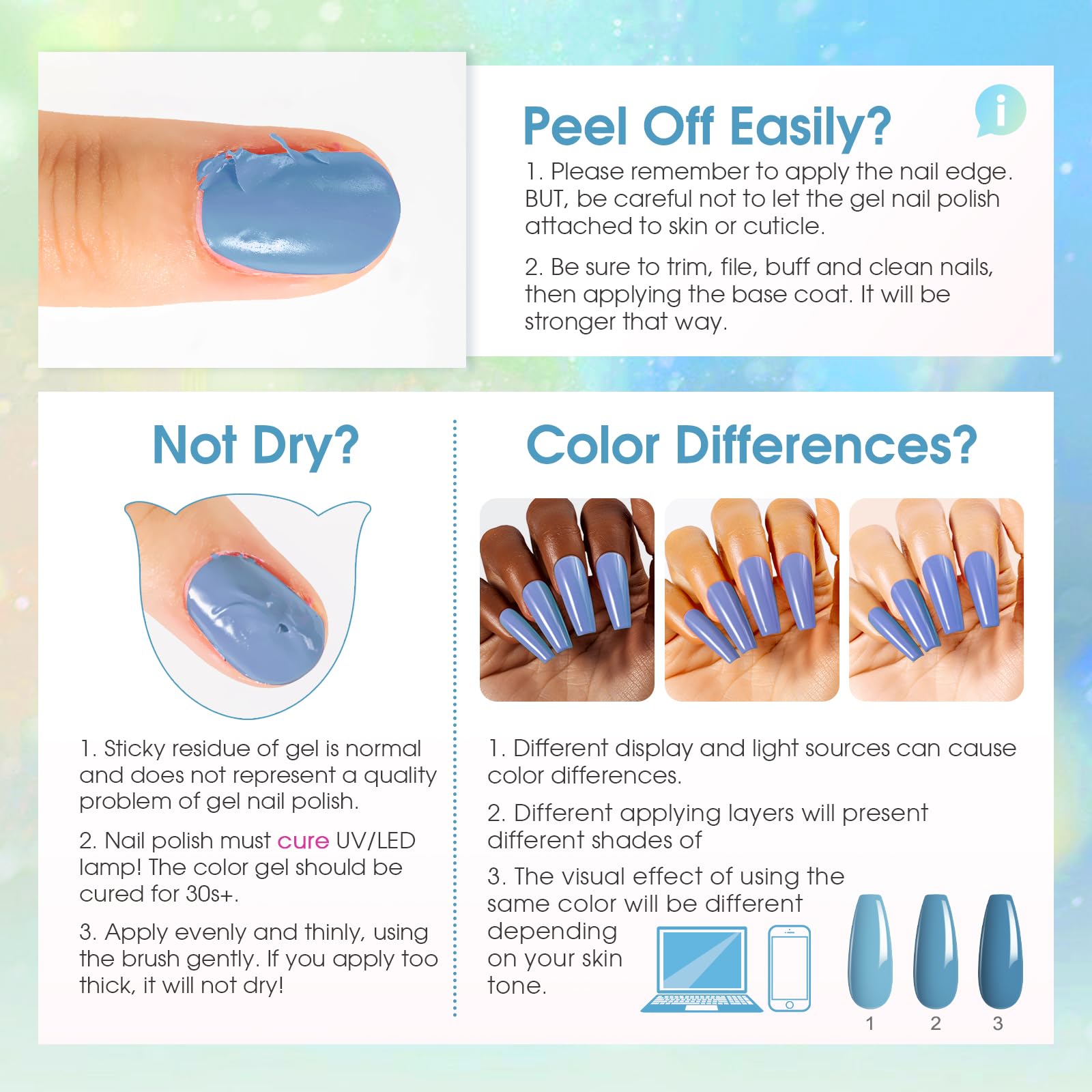 24PCS ROSALIND Semi-Permanent UV Gel Nail Polish Set - 20 Chameleon Colors, Base & Top Coat, Matte & Glitter Top Coat - Black, Blue, Green, Purple Temperature Changing Nail Polish for Home & Salon Manicures