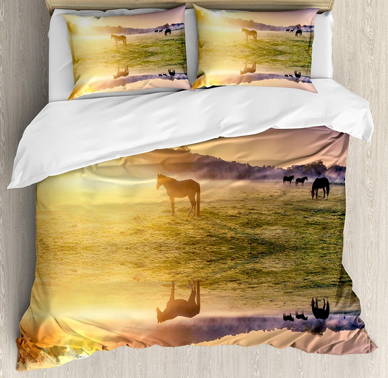 Premium 3-Piece Queen Size Bedding Set - Soft Comforter, Duvet Cover & 2 Decorative Pillowcases | Nature-Inspired Horse Valley Lake Design | Perfect for Kids, Teens & Adults Bedrooms, Guest Rooms & Dorm Decor
