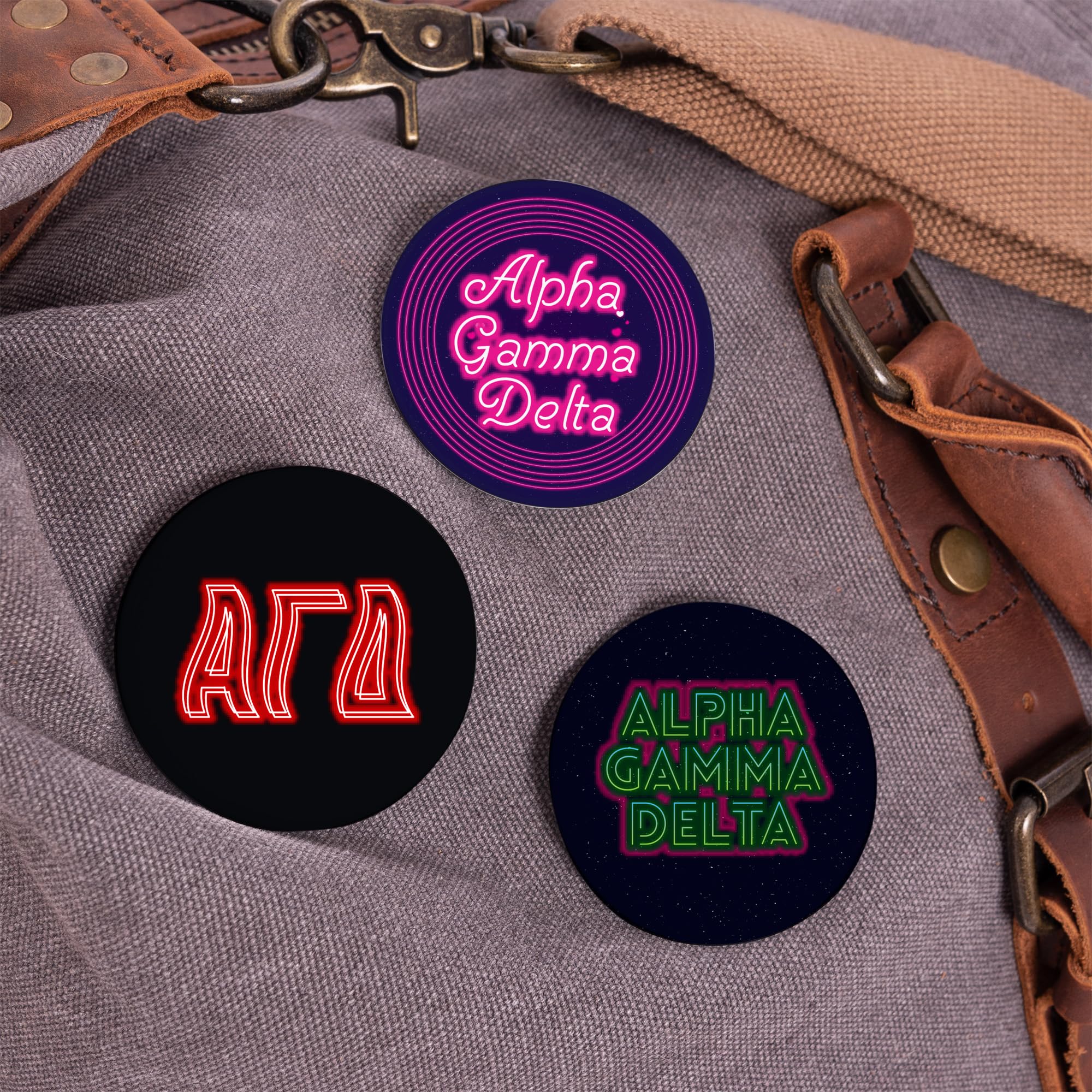 Desert Cactus Alpha Gamma Delta Sorority 3-Piece Button Pin Set - 2.25 Inch Neon Badges for Sorority Sisters, College Events & Greek Life Accessories