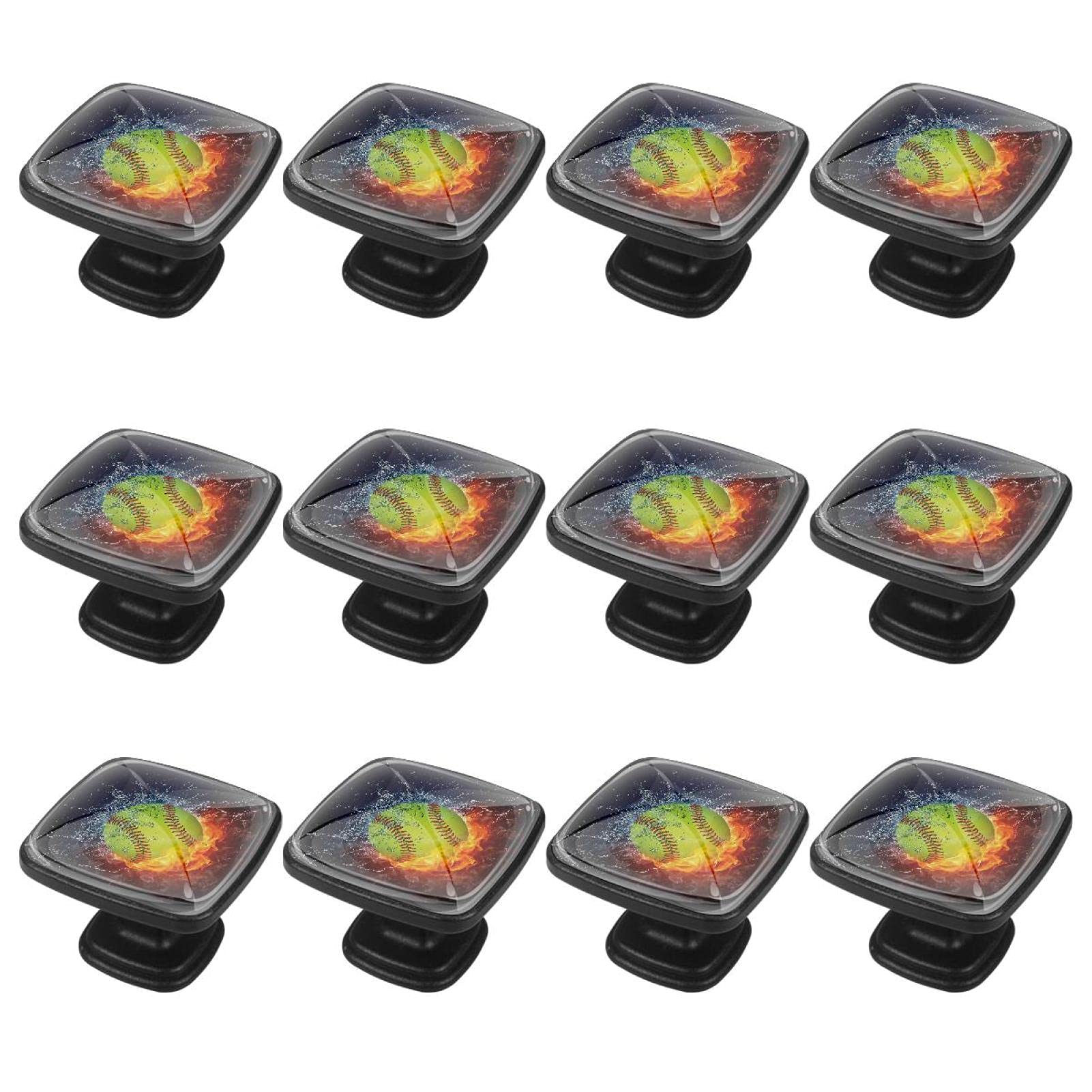 12-Piece Fire and Ice Crystal Glass Cabinet Knobs Set - 30mm Square Softball Drawer Pulls for Kitchen, Bedroom & Bathroom | Stylish Hardware for Wardrobe, Cupboard & Dresser (Perfect for Home Renovation & DIY Projects)