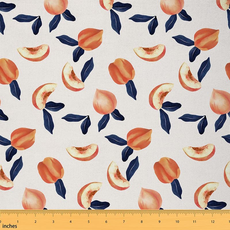 Feelyou Peach Upholstery Fabric by The Yard - Cute Kawaii Fruit Pattern Decorative Fabric for Chairs, Sofas & Home DIY Projects (2 Yards, Navy Blue/Orange) - Perfect for Nursery Decor, Throw Pillows & Crafting