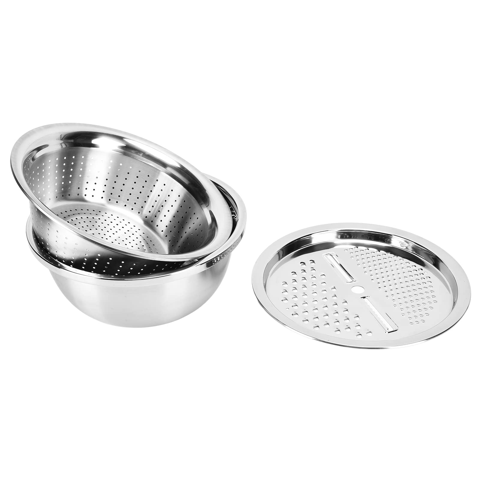 3-in-1 Stainless Steel Food Drain Basket & Kneading Basin - Stackable Kitchen Colander for Washing Vegetables, Rice, and Fruits | Perfect for Meal Prep, Salad Making, and Baking Needs