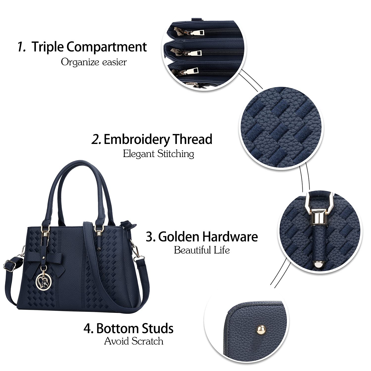 KKXIU Women's Leather Satchel Bag - Stylish Crossbody Shoulder Handbag with Zipper Pockets for Work, Travel & Everyday Use