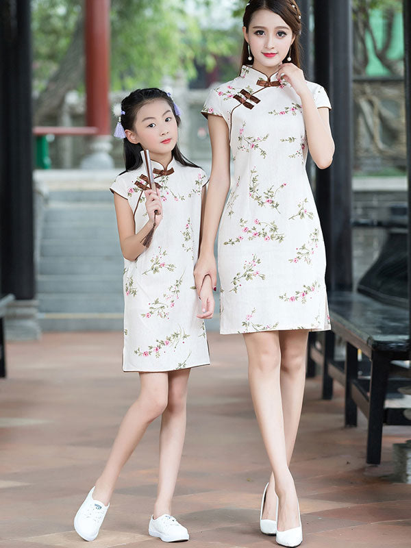Elegant Parent-Child Matching Floral Cheongsam Qipao Dress Set | Traditional Chinese Dress for Kids & Adults | Perfect for Family Photos, Cultural Events & Special Occasions
