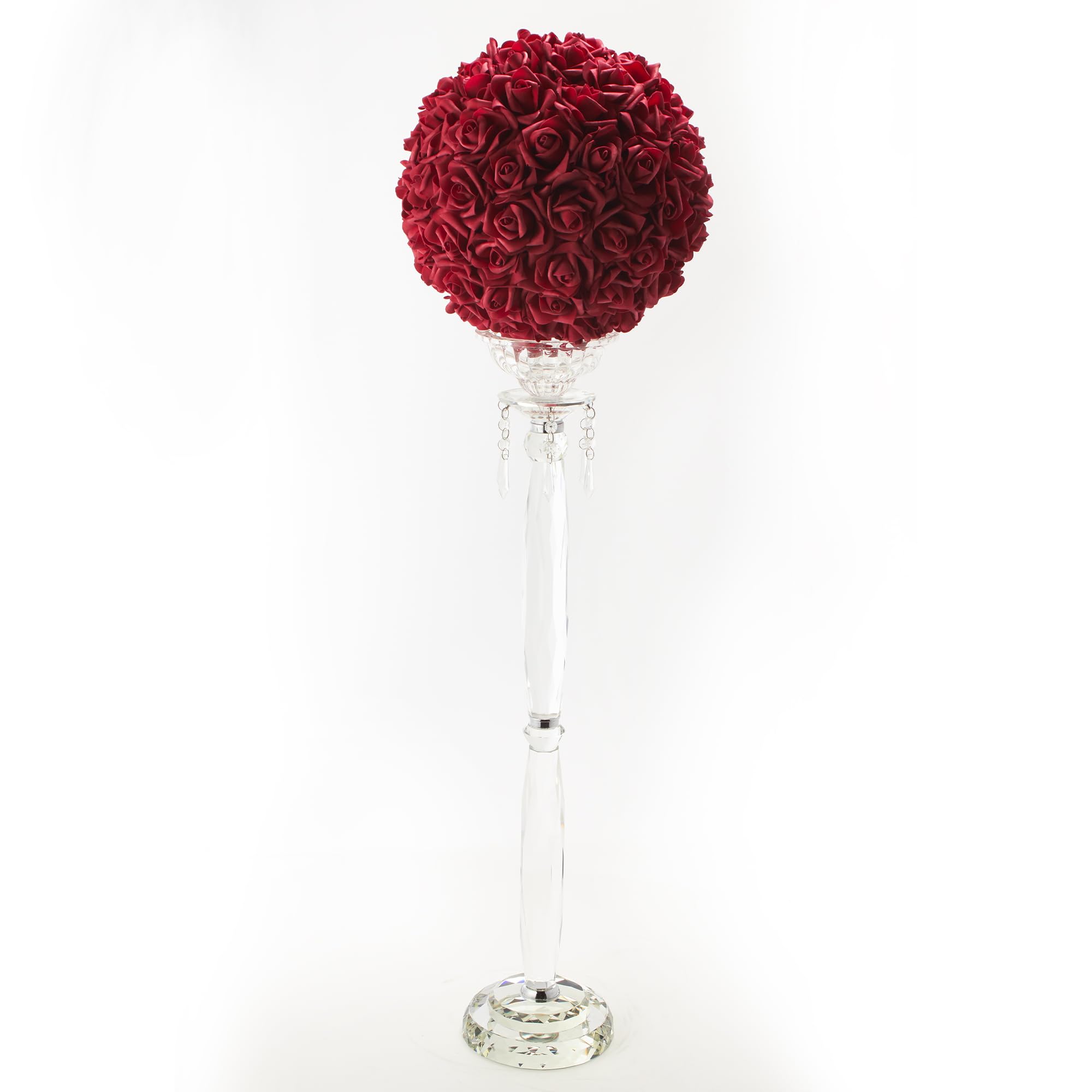 Elegant Crystal Double Pillar Glass Candle Holders with Flower Bowl - 33.75 Inch Tall - Perfect for Wedding Centerpieces, Dining Table Decor, and Romantic Home Ambiance