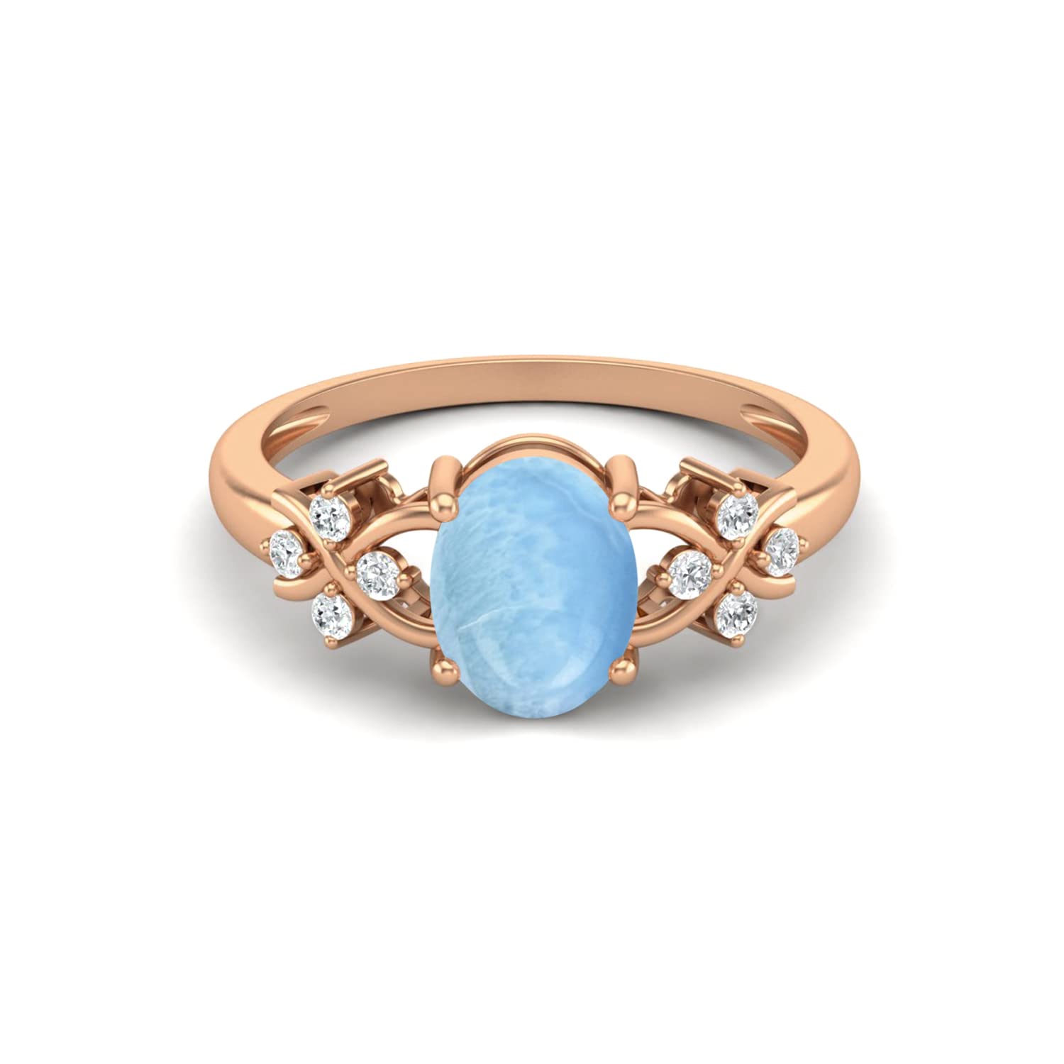MOONEYE 925 Sterling Silver 8X6mm Oval Larimar Gemstone Engagement Ring for Women - Perfect for Easter, Anniversary & Wedding Proposal Gifts