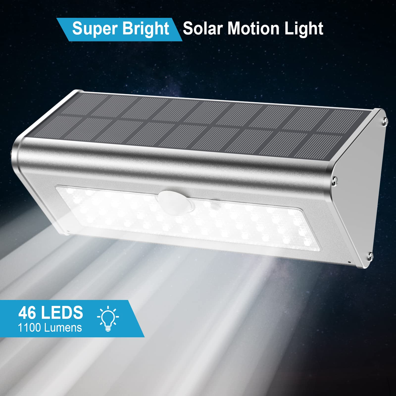 SECUROAD 1100 Lumens Solar Powered Outdoor Security Lights - IP65 Waterproof Wireless LED Motion Sensor Flood Light with Aluminum Housing (Daylight White, 1 Pack) for Garden, Pathway, Garage & Backyard Safety